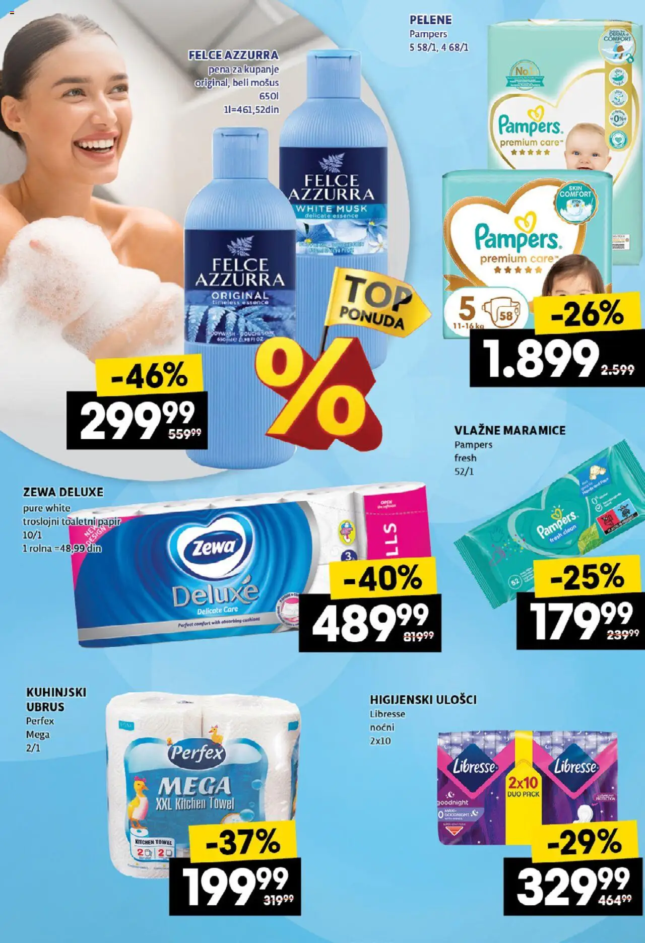Idea katalog - važi od 03.07.2025 | Strana: 46 | Proizvode: Higijenski ulošci, Felce azzurra, Pena za kupanje, Vlažne maramice