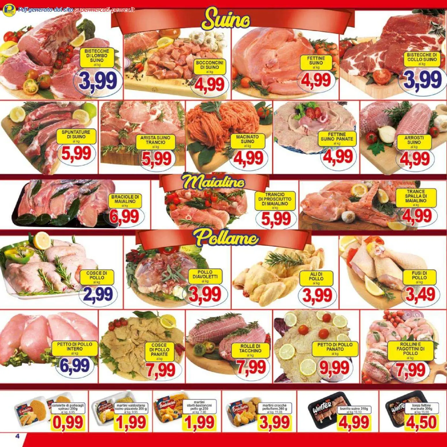 Volantino Pewex del 16.01.2026 | Pagina: 4 | Prodotti: Suino, Tacchino, Cosce di pollo, Macinato