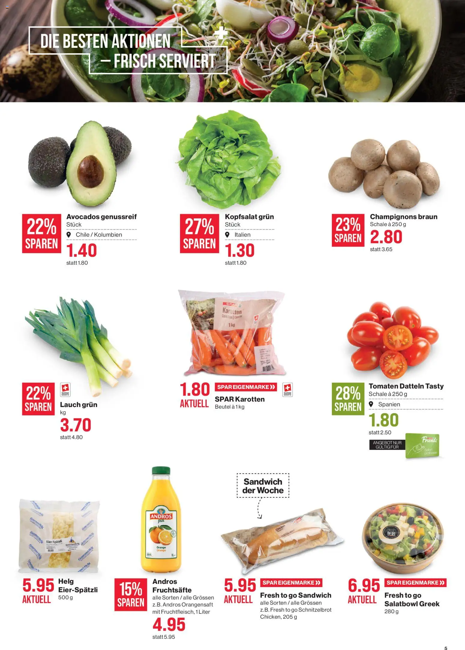 SPAR Aktionen – gültig ab 31.12.2025 | Seite: 5 | Produkte: Orangensaft, Champignons, Tomaten