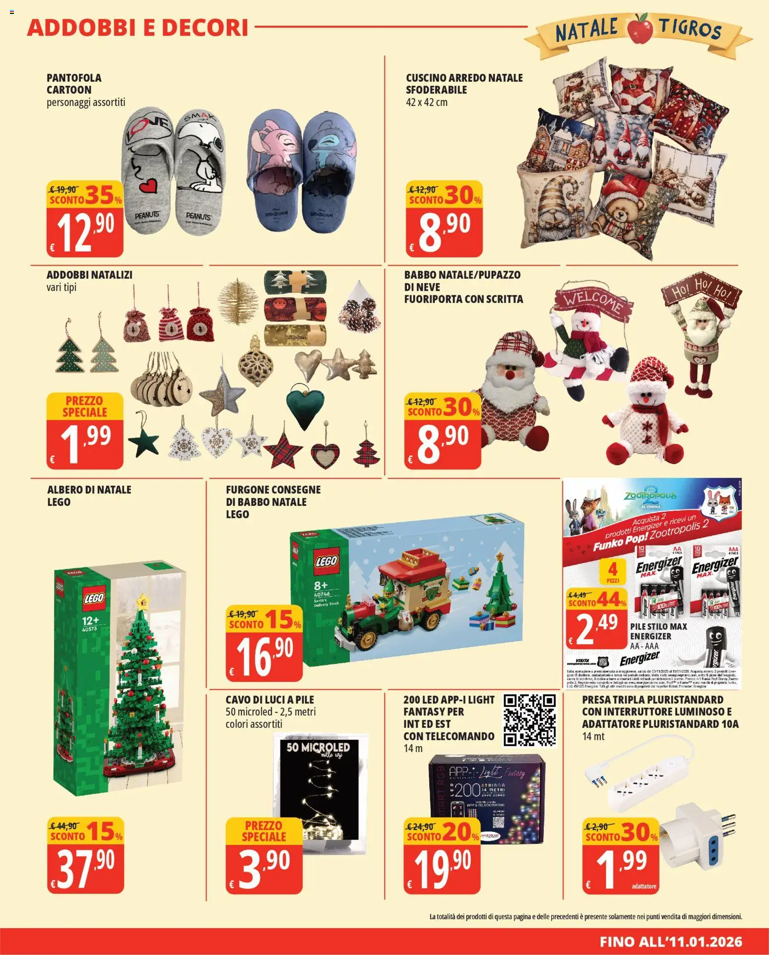 Volantino Tigros del 24.11.2025 | Pagina: 6 | Prodotti: Pile, Albero di natale, Cuscino, Presa