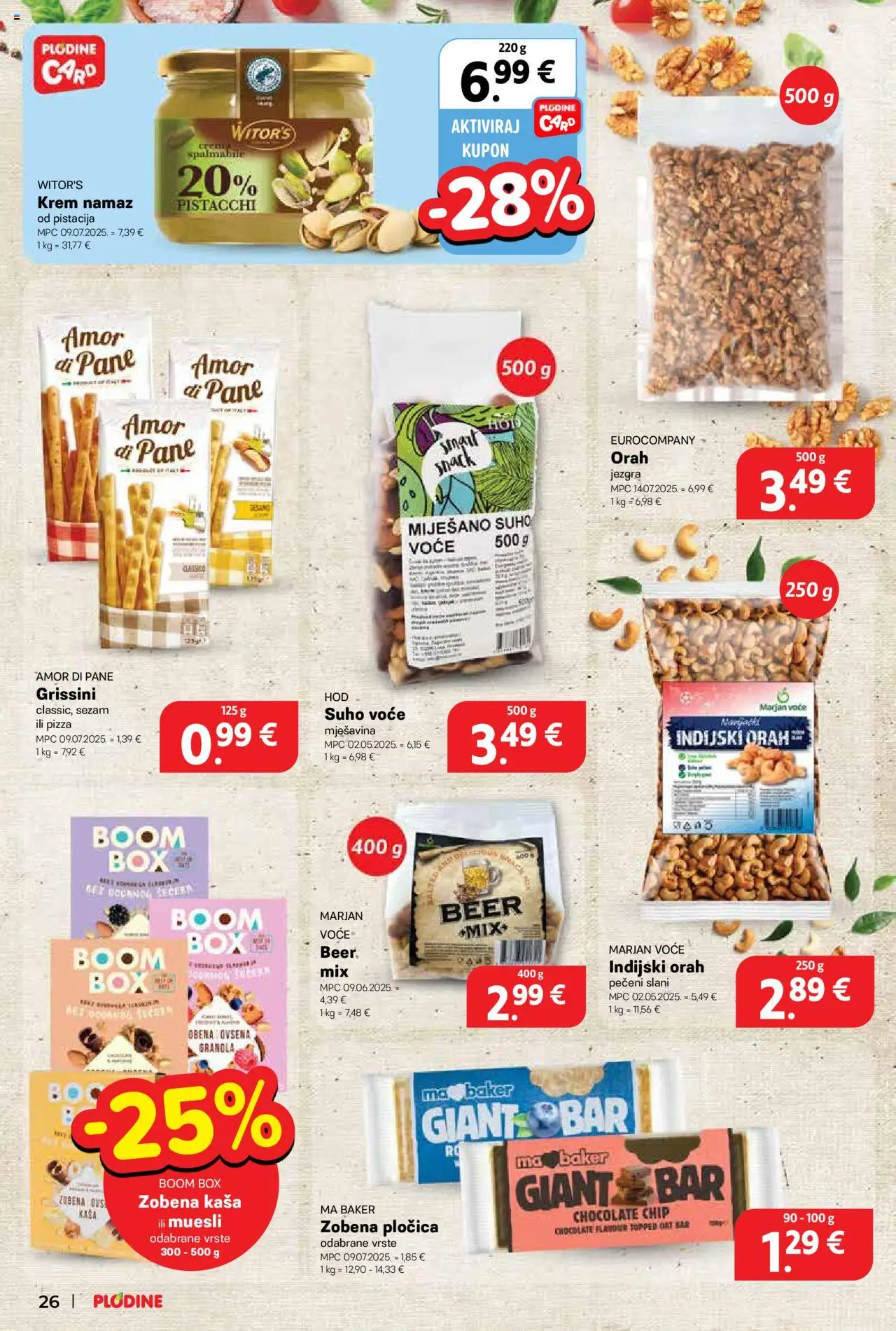 Plodine katalog | vrijedi od 20.08.2025 | Stranica: 26 | Proizvodi: Pizza, Voće, Indijski orah, Namaz