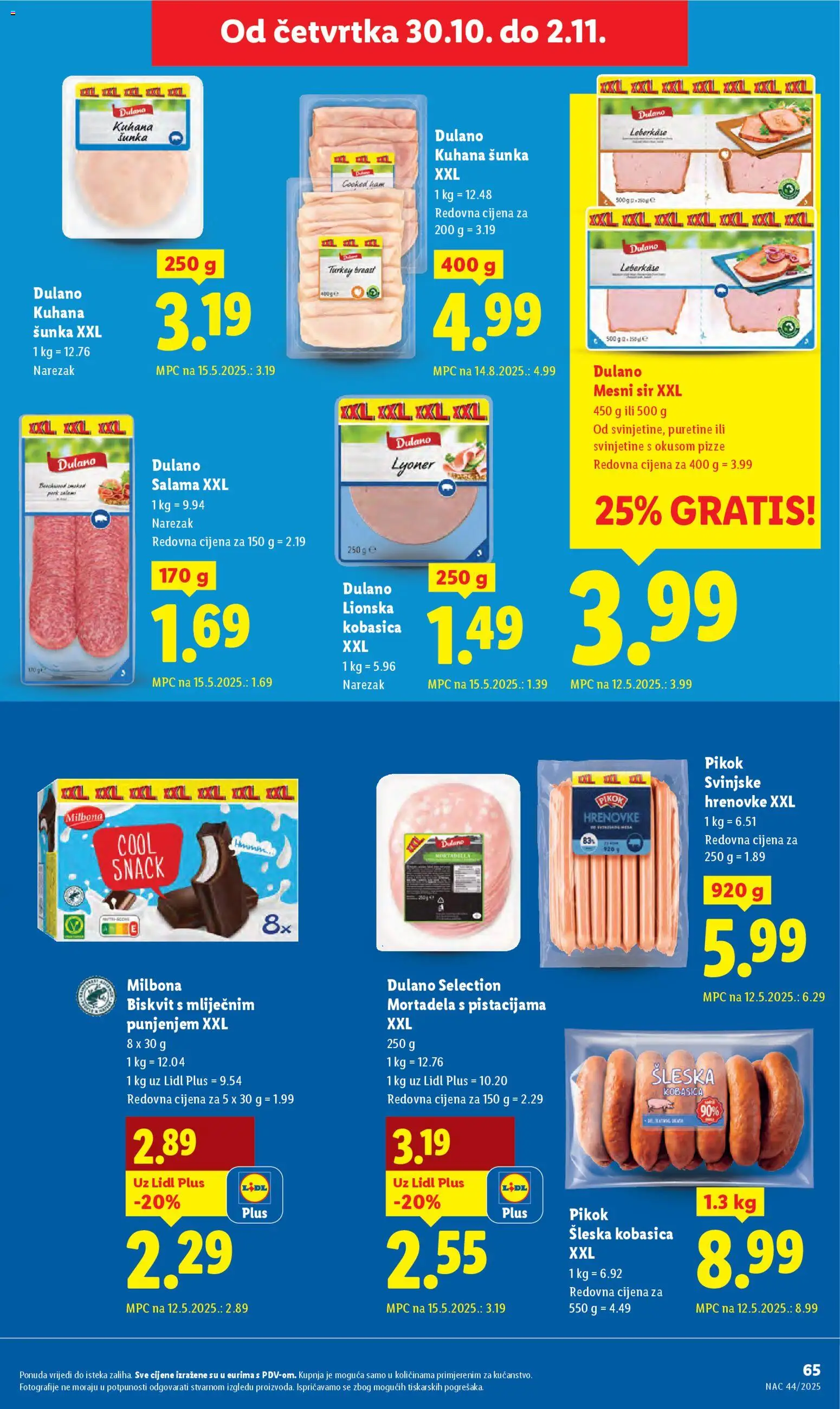 Lidl katalog | vrijedi od 27.10.2025 | Stranica: 65 | Proizvodi: Šunka, Hrenovke, Narezak, Kobasica