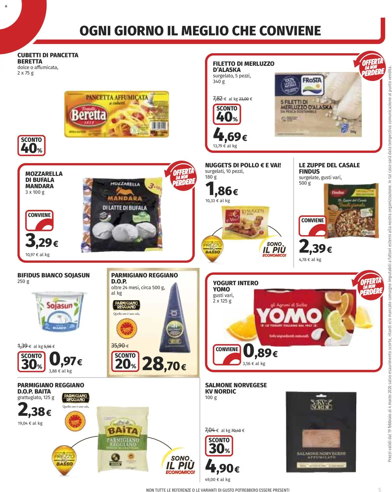 Volantino COOP del 19.02.2026 | Pagina: 5 | Prodotti: Yogurt, Pancetta, Mozzarella, Parmigiano reggiano