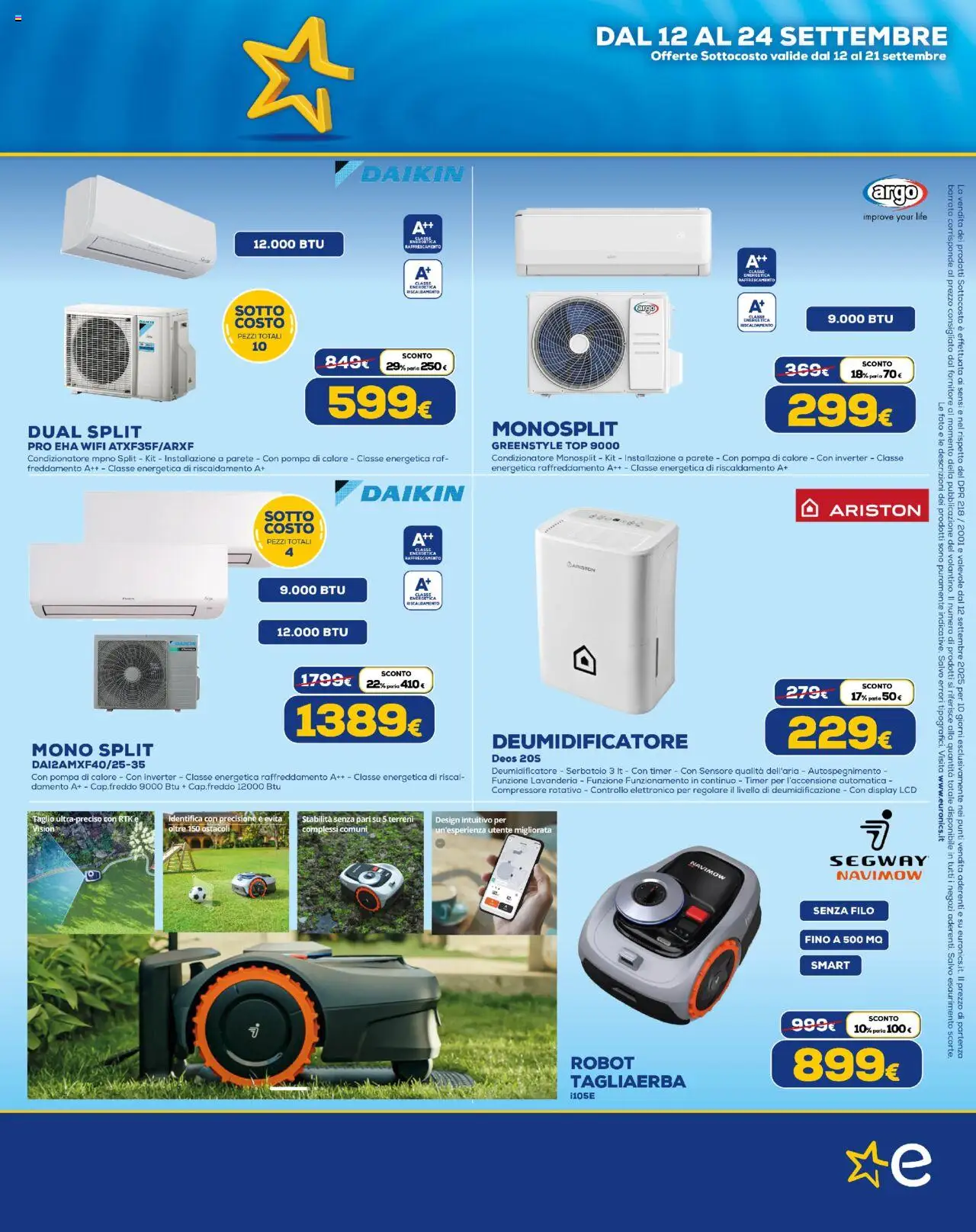 Volantino Euronics del 12.09.2025 | Pagina: 17 | Prodotti: Deumidificatore, Compressore, Top, Robot