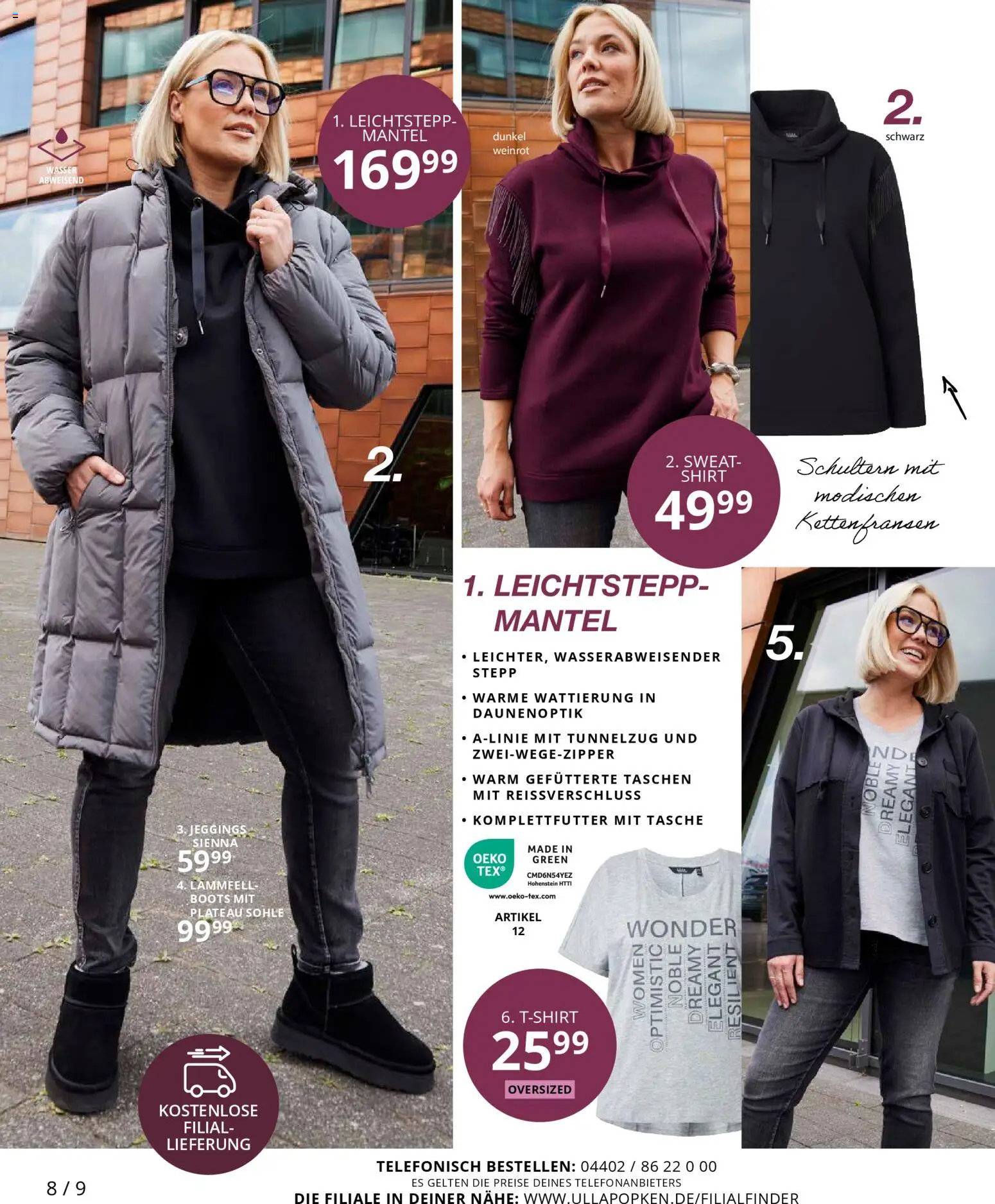 Ulla Popken Prospekt 	 – gültig ab 01.11.2025 | Seite: 8 | Produkte: Shirt, Tasche, Wasser, Mantel