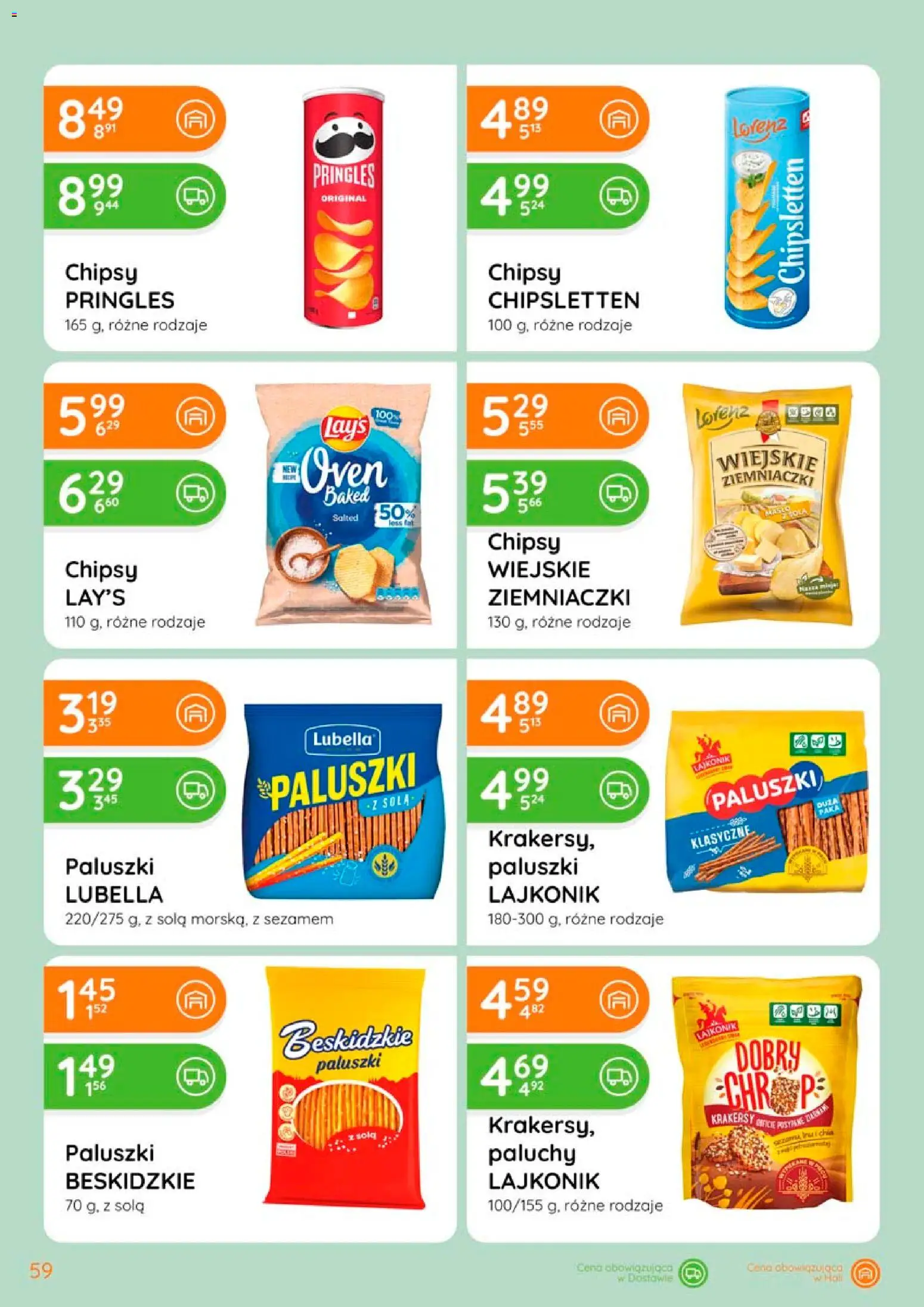 Eurocash gazetka od 02.04.2026 | Strona: 59 | Produkty: Chipsy, Chipsy pringles, Ziemniaczki, Paluszki