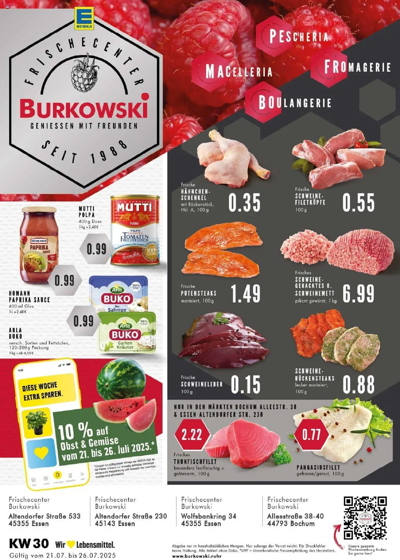Edeka prospekt Essen	 - gültig ab dem 20.07.2025 | Seite: 1 | Produkte: Hahnchen, Paprika, Obst, Arla buko