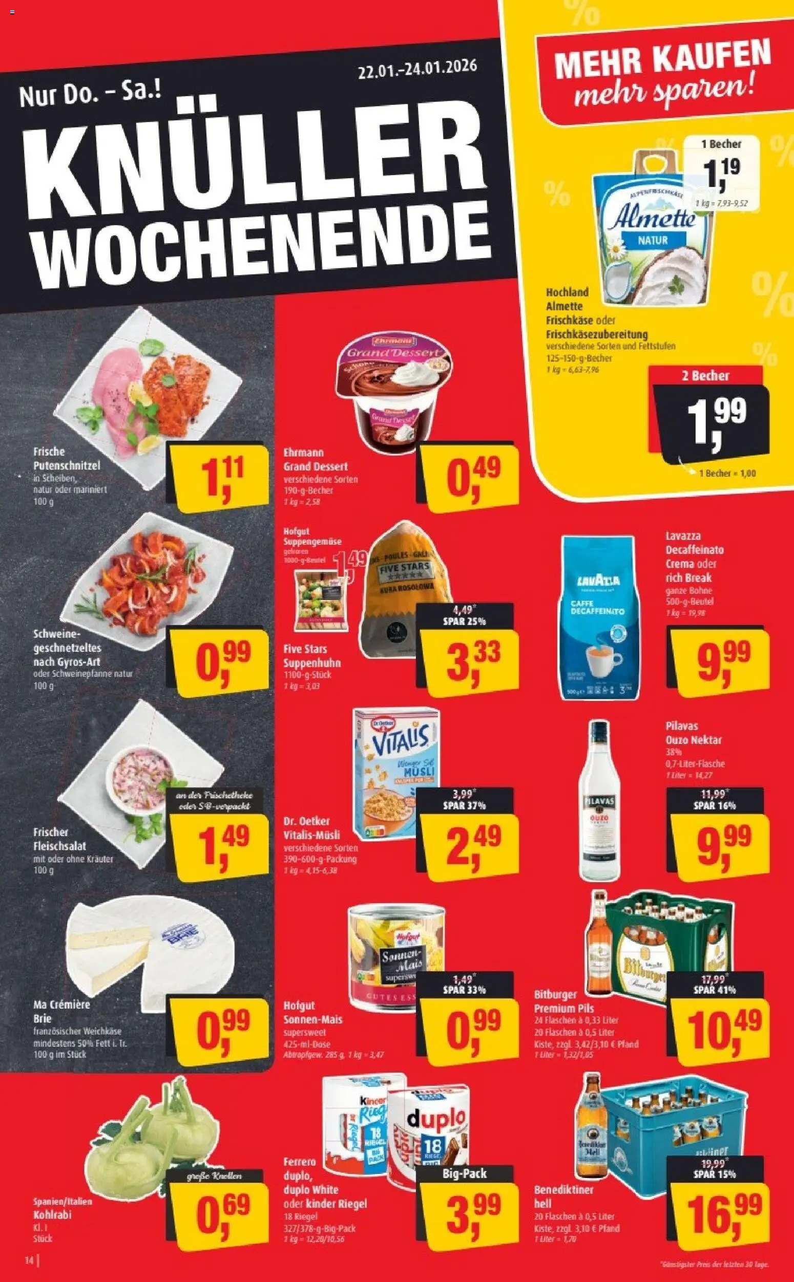 Markant Prospekt 	 – gültig ab 19.01.2026 | Seite: 14 | Produkte: Musli, Bitburger, Ouzo, Frischkase