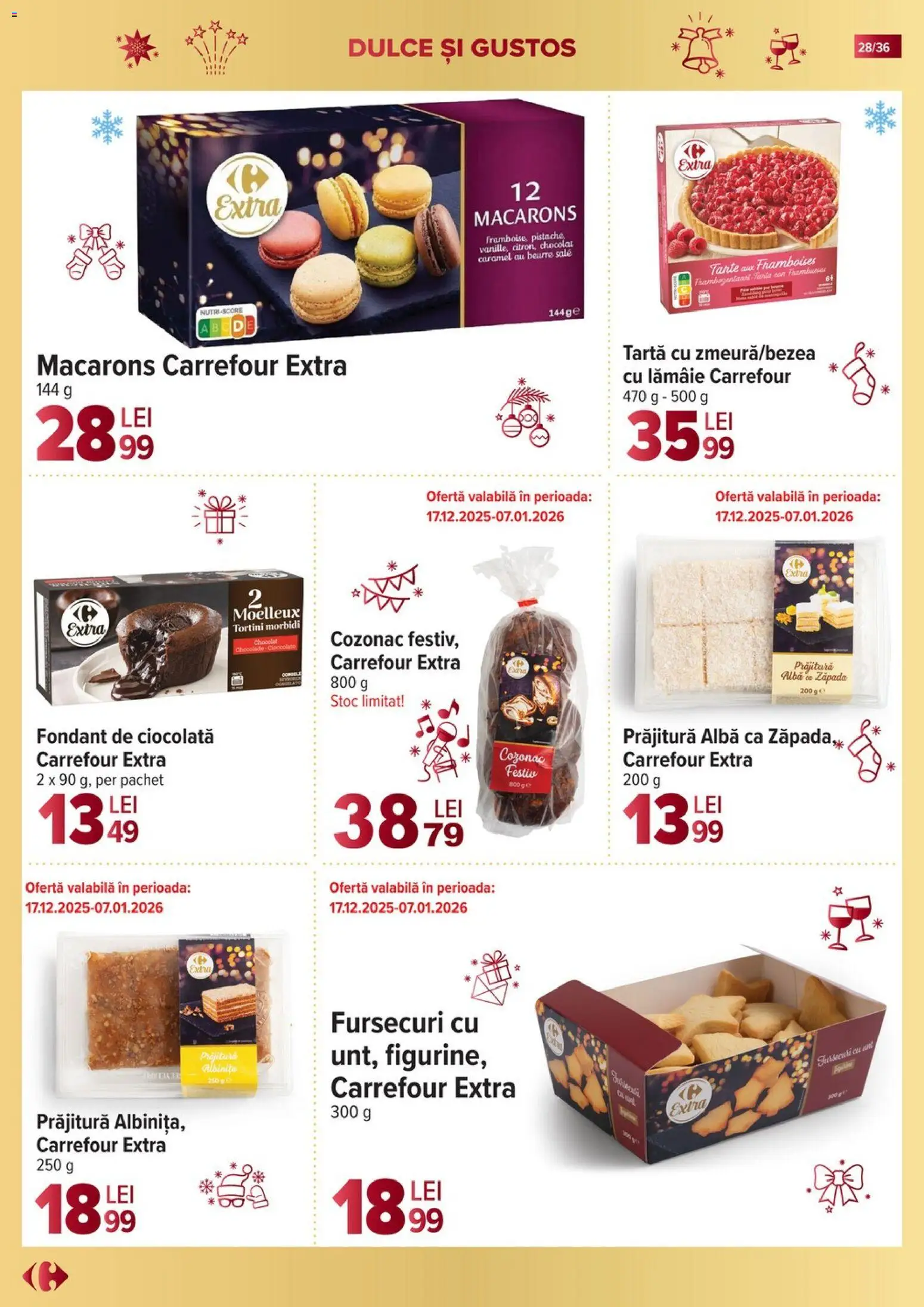 Noul catalog Carrefour – valabil de la 19.11.2025 | Pagină: 28 | Produse: Prăjitură, Ciocolată, Macarons, Lămâie