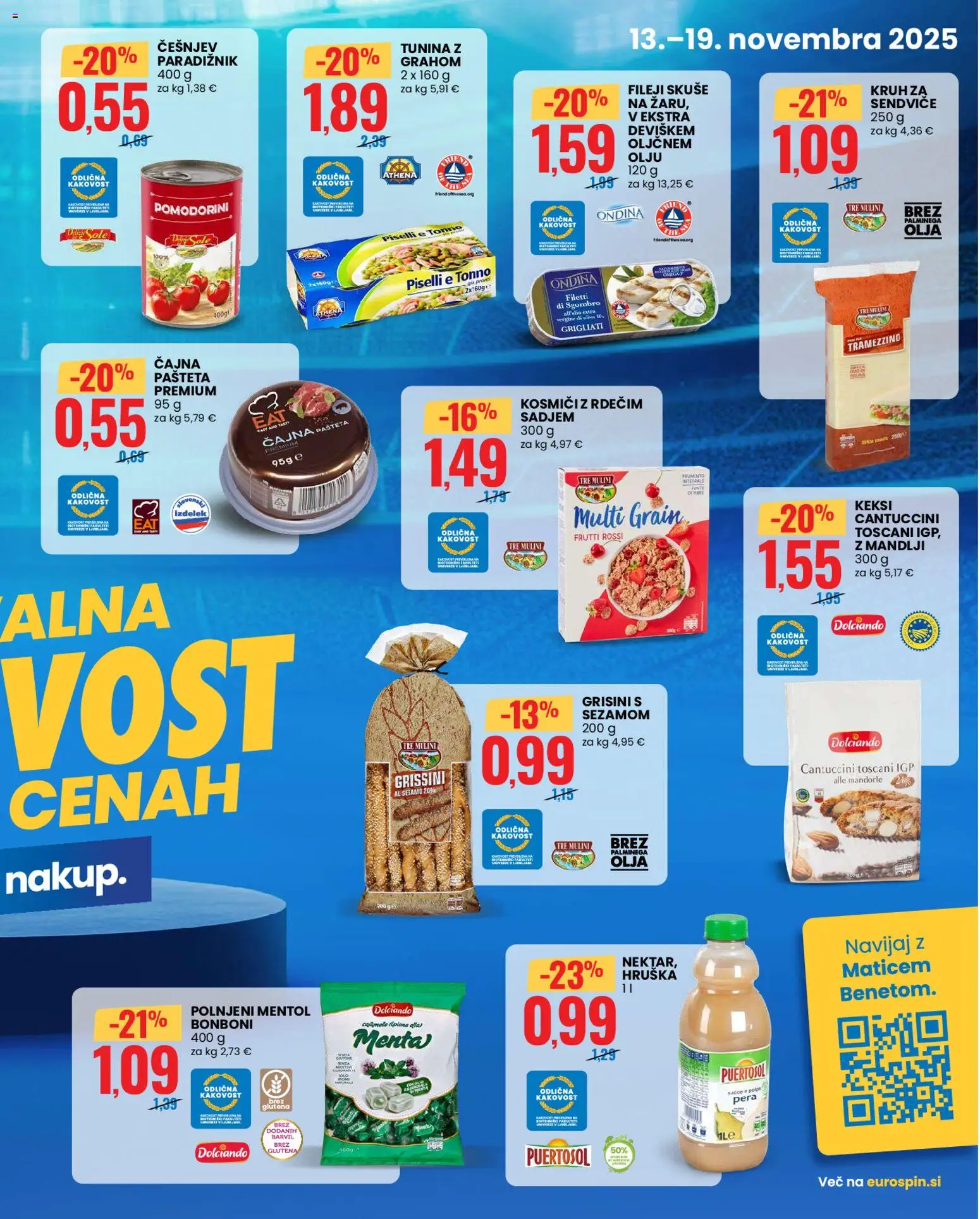 Novi Eurospin katalog ponudbe – veljaven od 13.11.2025 | Stran: 3 | Izdelki: Hruska, Tuna, Pašteta, Olive