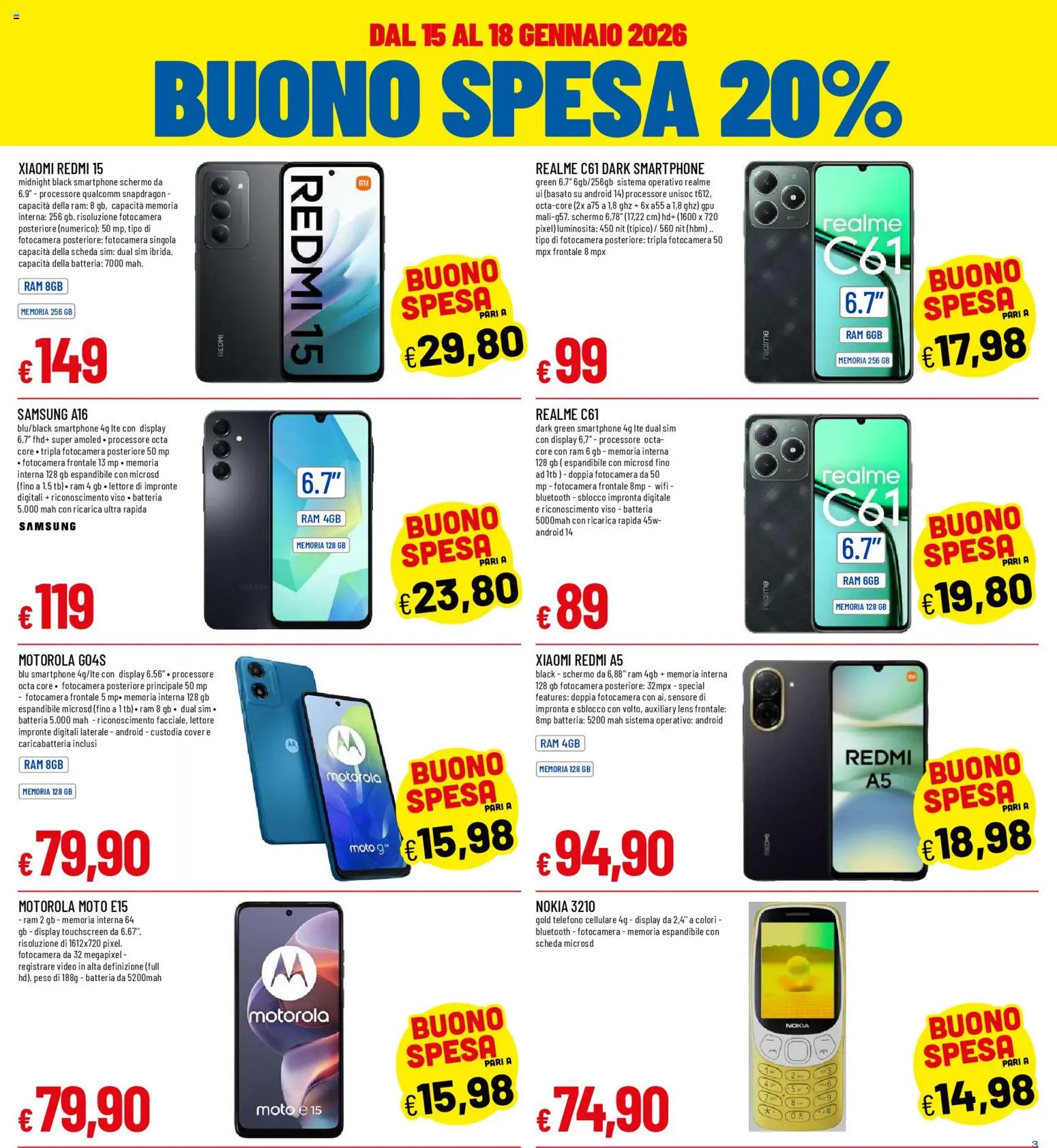 Volantino Galassia del 15.01.2026 | Pagina: 3 | Prodotti: Xiaomi, Telefono, Video, Fotocamera