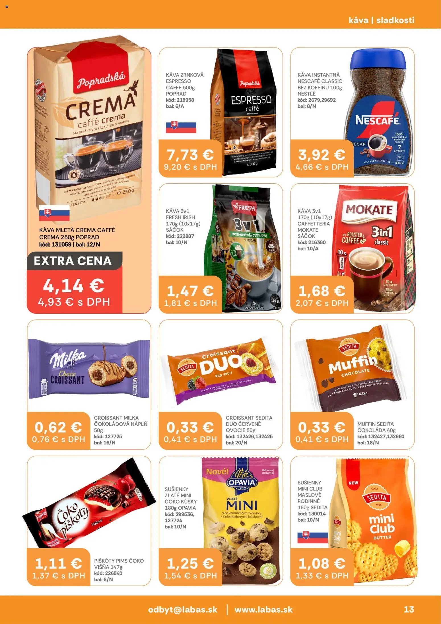 Nové Labaš akcie – leták je platný od 24.04.2026 | Strana: 13 | Produkty: Croissant, Čokoláda, Milka, Nescafé Classic