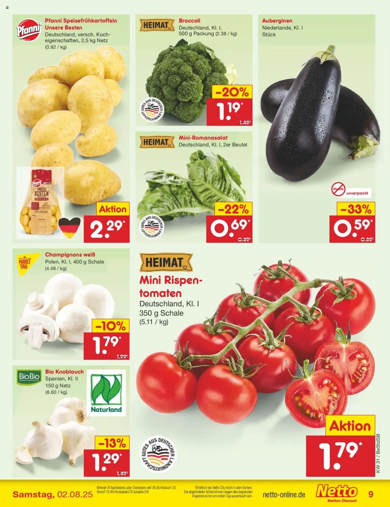 Netto Marken-Discount Prospekt 	 - gültig ab dem 28.07.2025 | Seite: 13 | Produkte: Tomaten, Champignons, Knoblauch