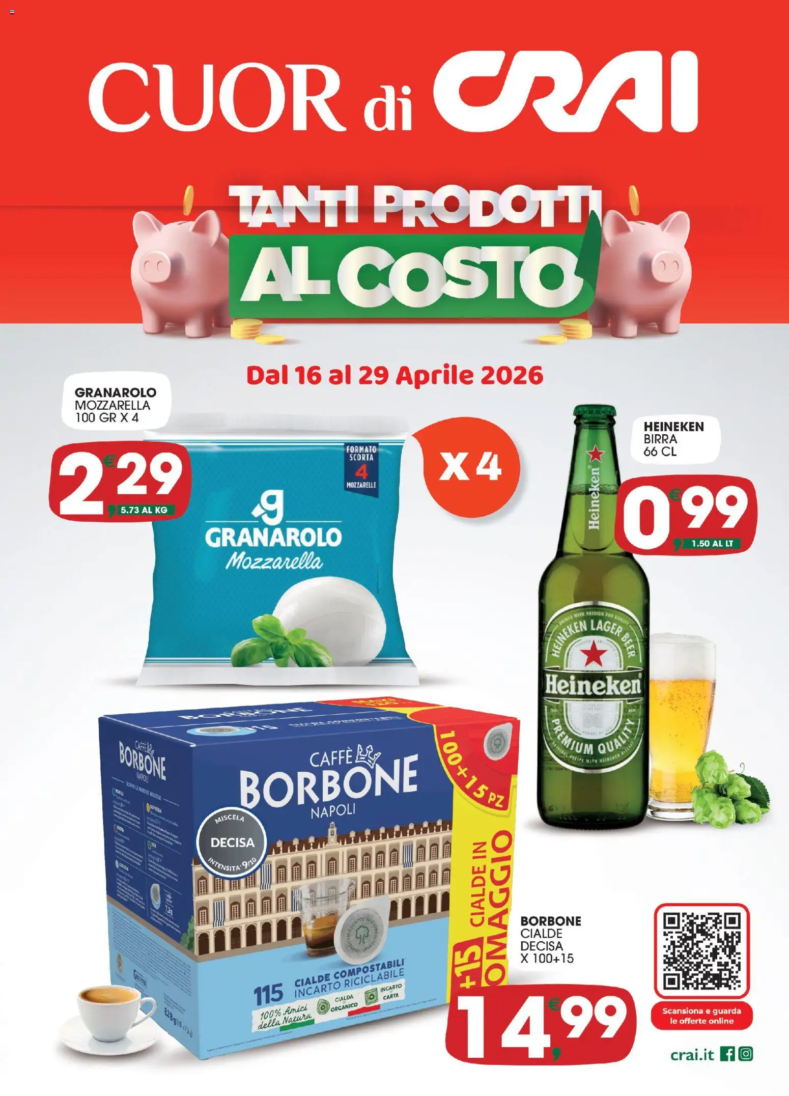 Volantino CRAI del 16.04.2026 | Pagina: 1 | Prodotti: Caffè, Birra, Mozzarella, Heineken