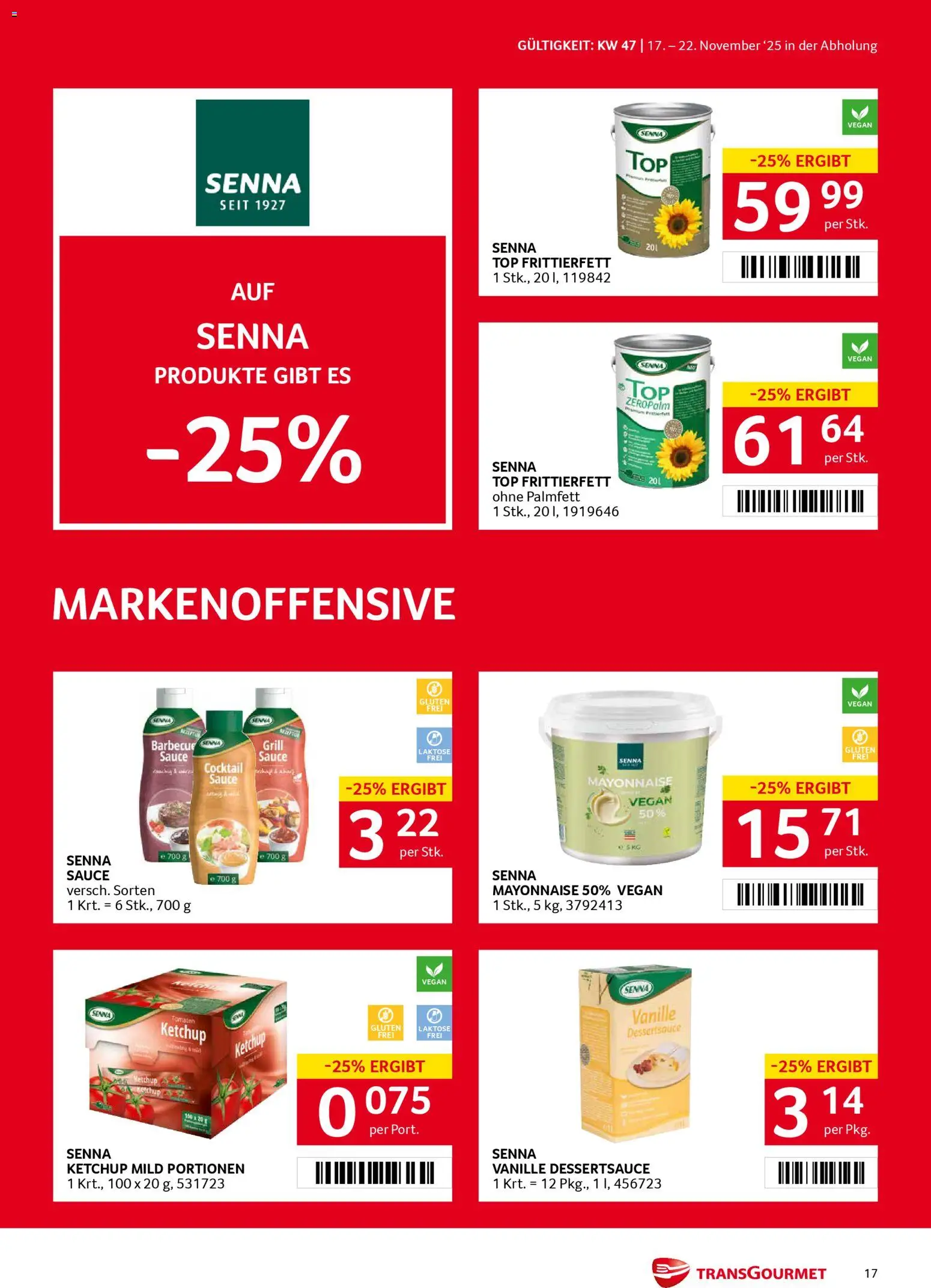 Transgourmet Flugblatt gültig ab 17.11.2025 | Seite: 17 | Produkte: Ketchup, Mayonnaise, Grill, Tomaten