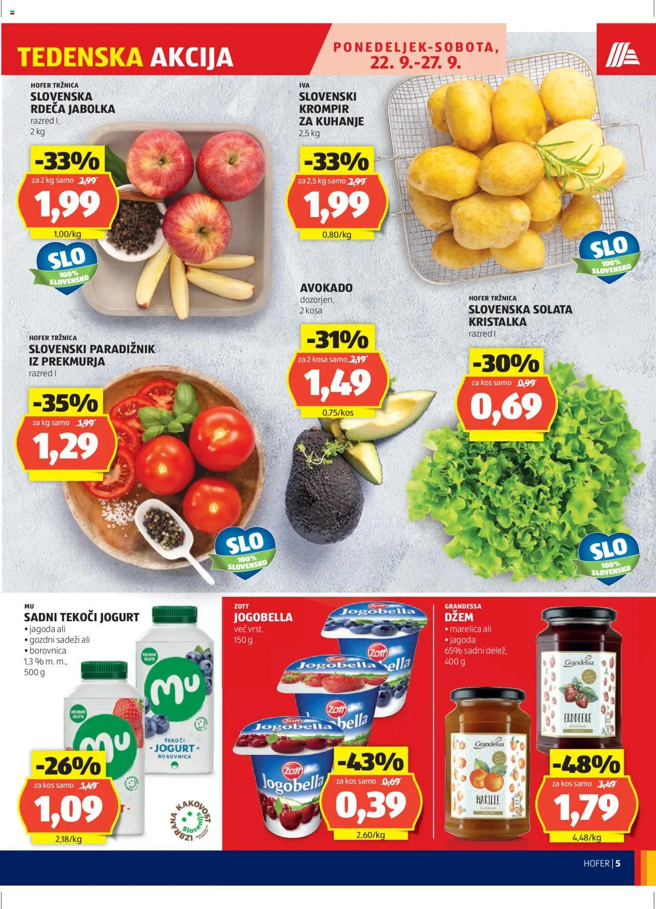 Hofer SI katalog | vrijedi od 18.09.2025 | Stranica: 5 | Proizvodi: Jogurt, Avokado, Džem, Borovnica