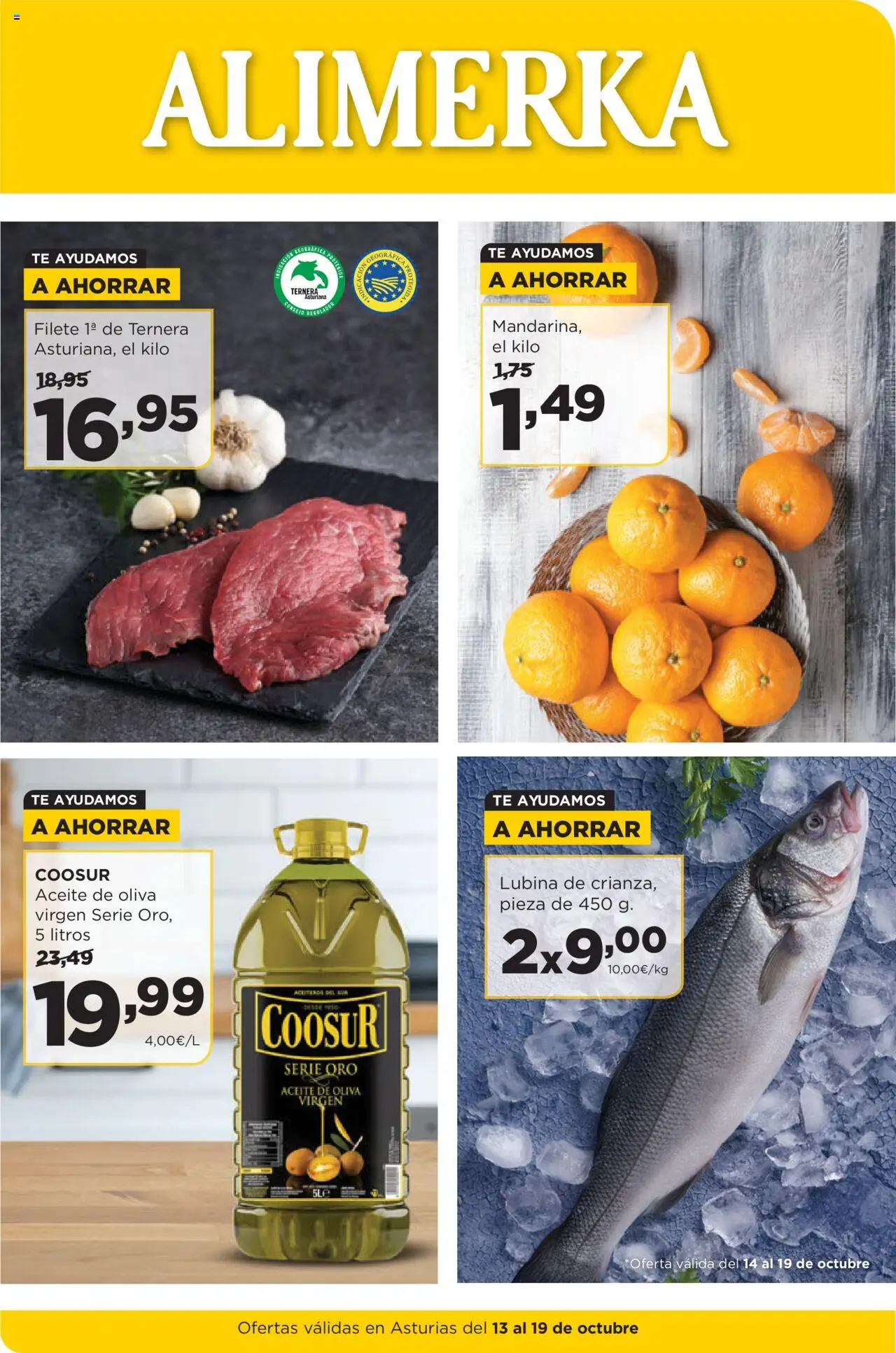 Alimerka folleto Asturias │ válido desde el 13.10.2025 | Página: 1 | Productos: Aceite, Té, Aceite de oliva, Filete
