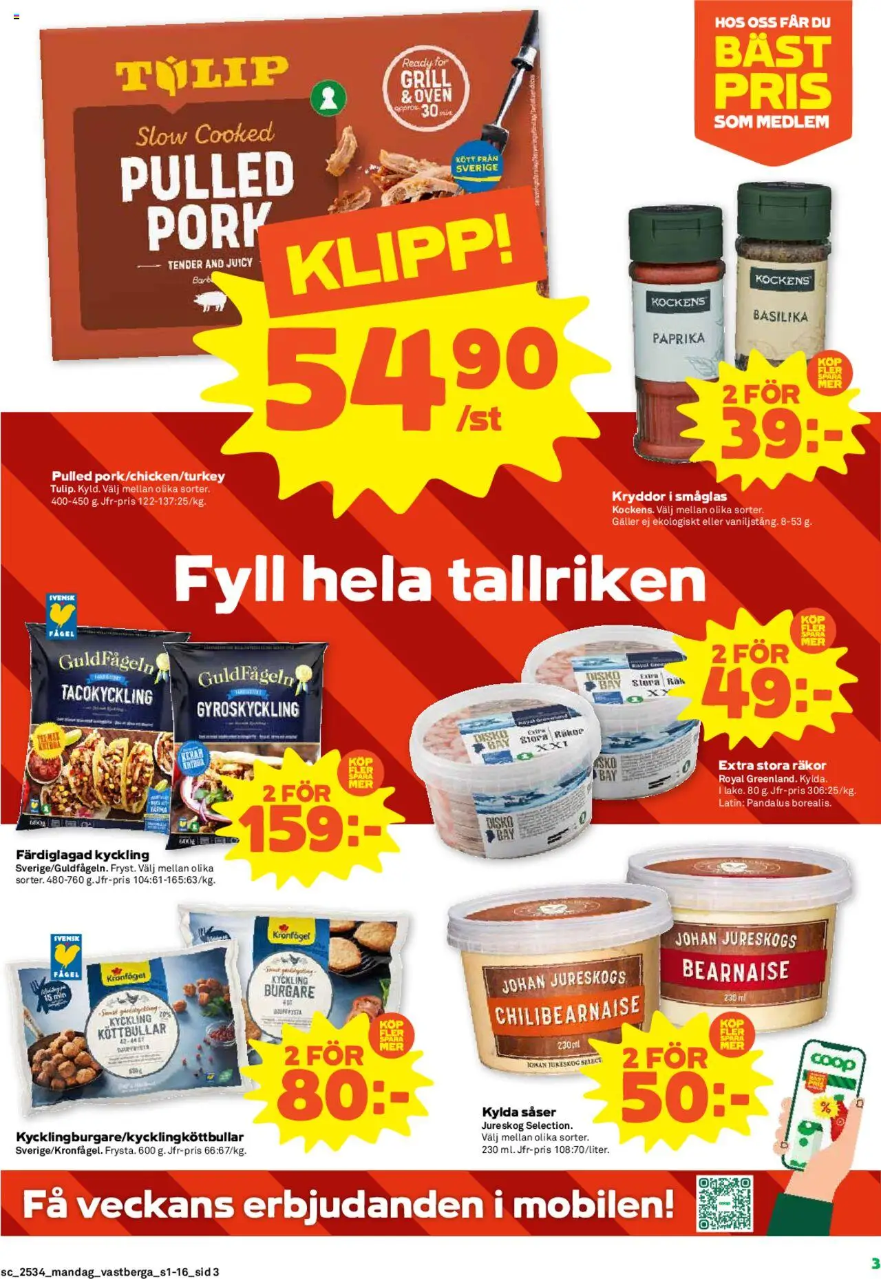 Coop Forum reklamblad aktuell från 18.08.2025 | Sida: 3 | Produkter: Köttbullar, Galler, Räkor, Basilika