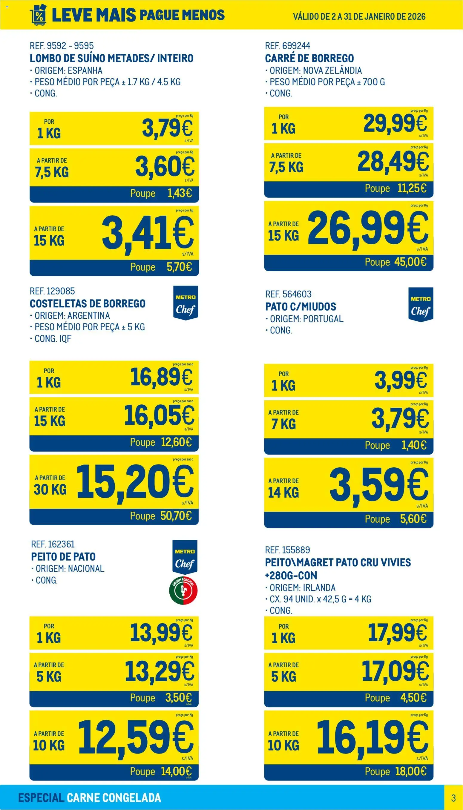 Makro Leve Mais Pague Menos - Carne Congelada │ válido de 02.01.2026 | Página: 3 | Produtos: Pó, Lombo, Carne