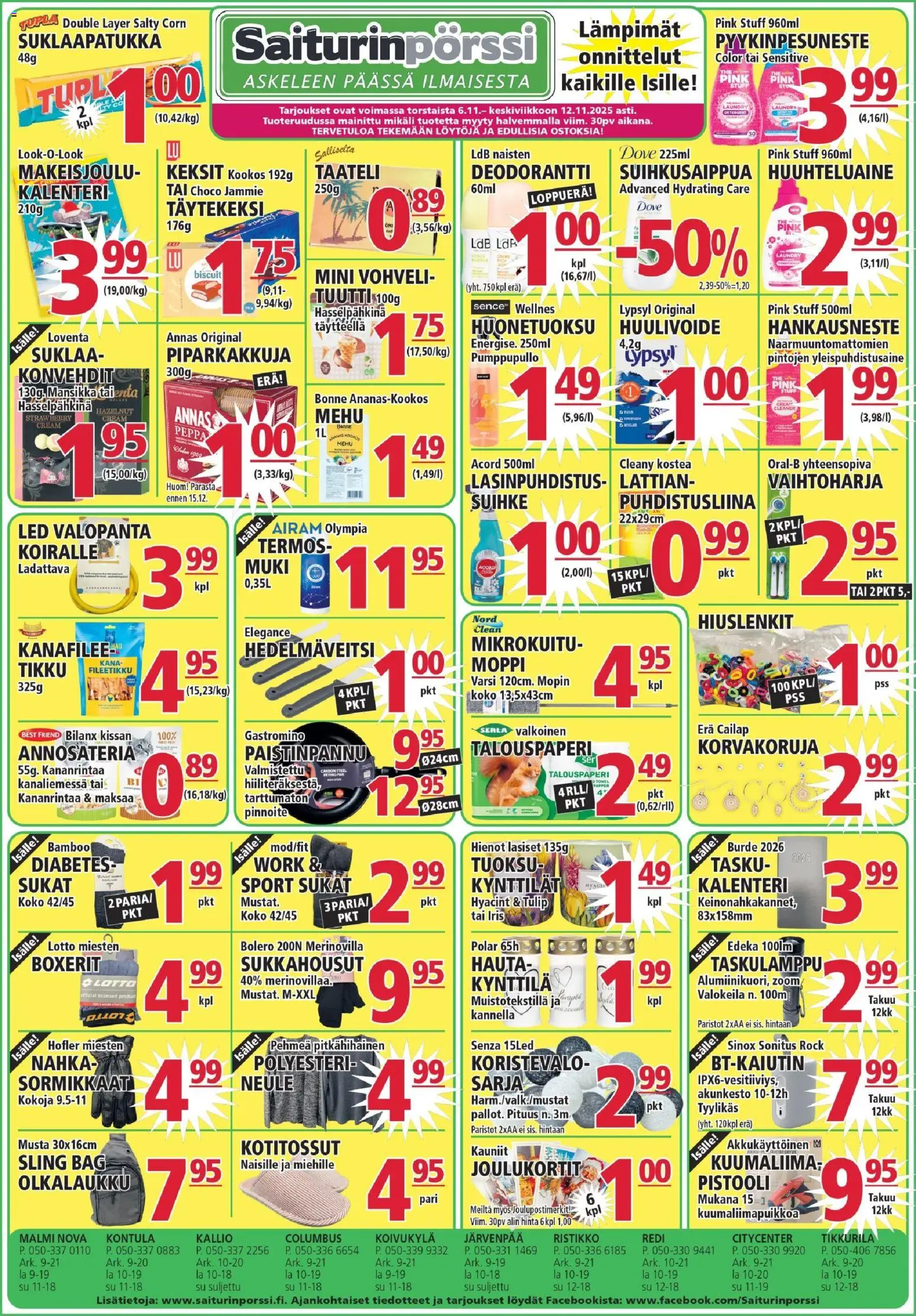 Saiturinpörssi tarjoukset – voimassa 06.11.2025 alkaen | Sivu: 1 | Tuotteet: Moppi, Sukkahousut, Neule, Hiuslenkit