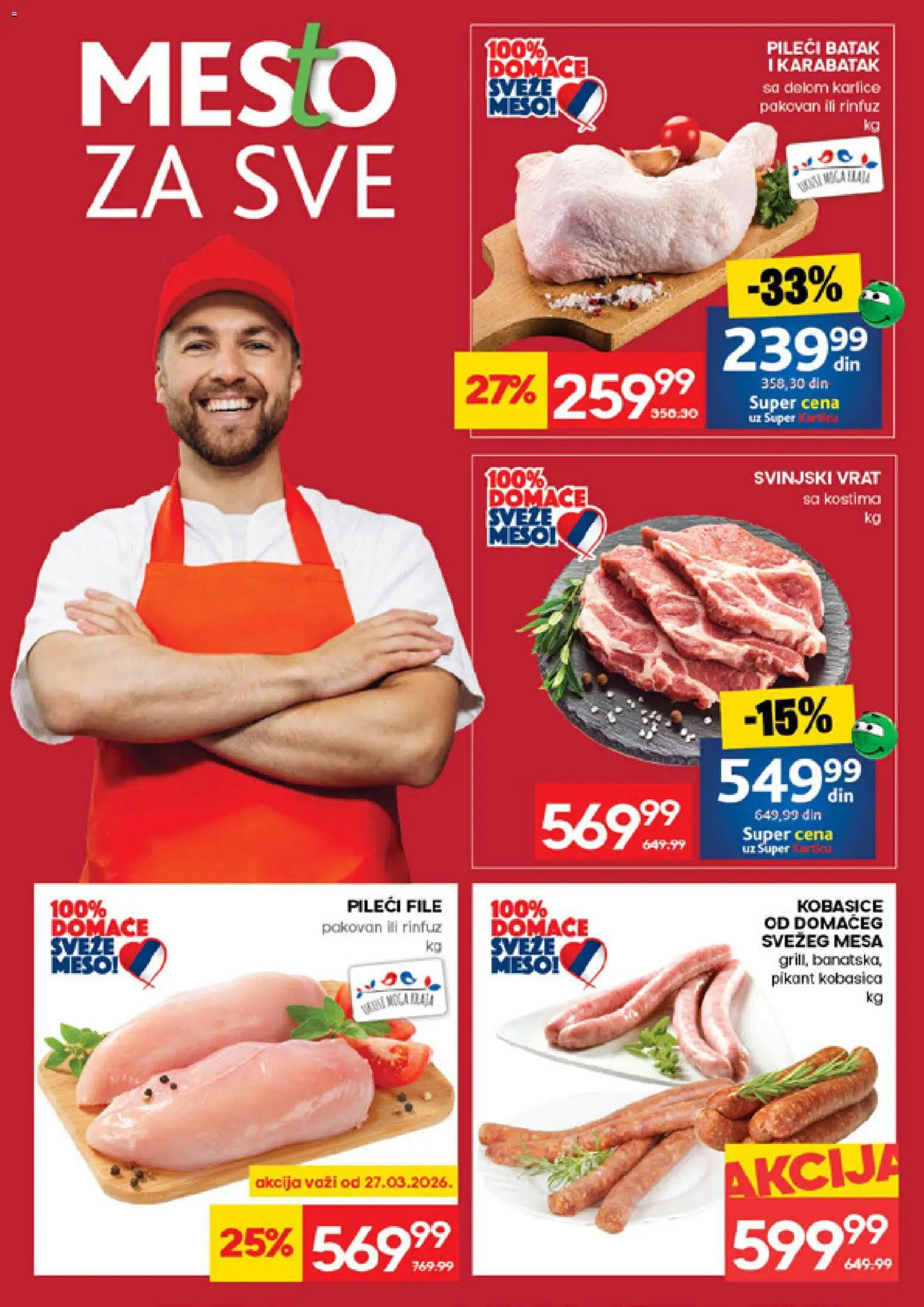 Idea katalog - važi od 26.03.2026 | Strana: 4 | Proizvode: Pileći file, Svinjski vrat, Pileći batak, Kobasica