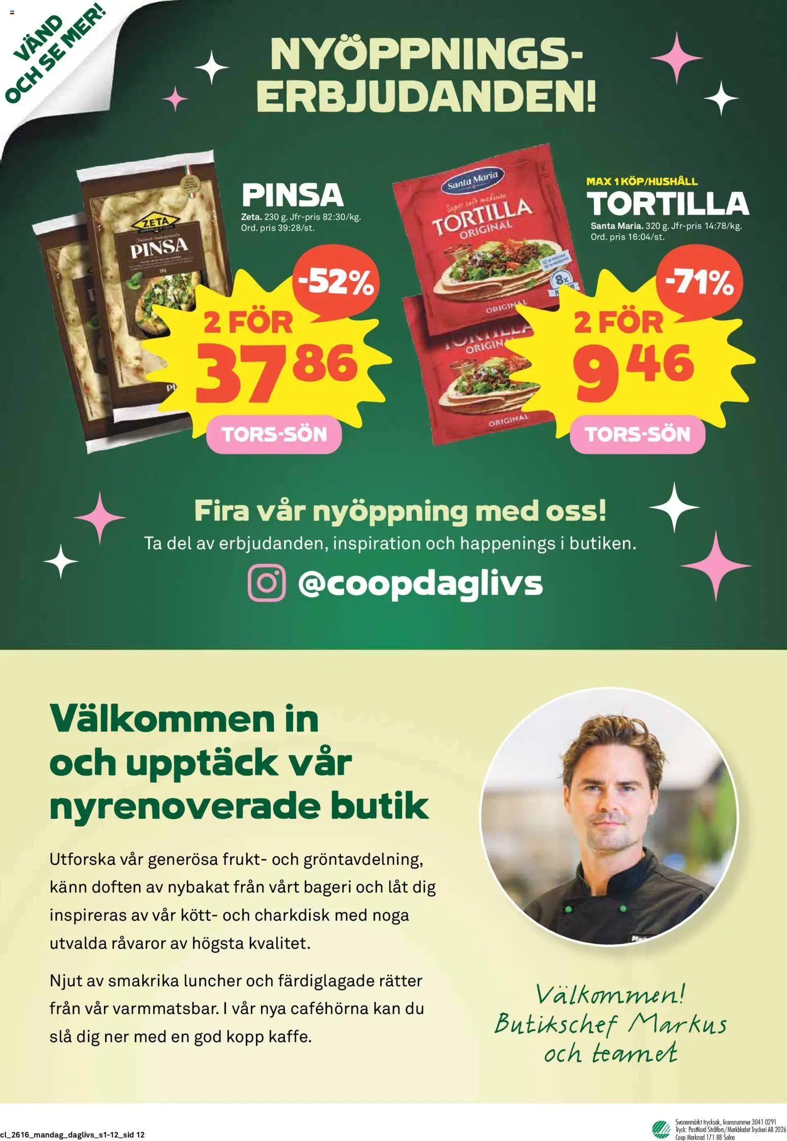 Coop Daglivs reklamblad aktuell från 13.04.2026 | Sida: 12 | Produkter: Bageri, Tortilla