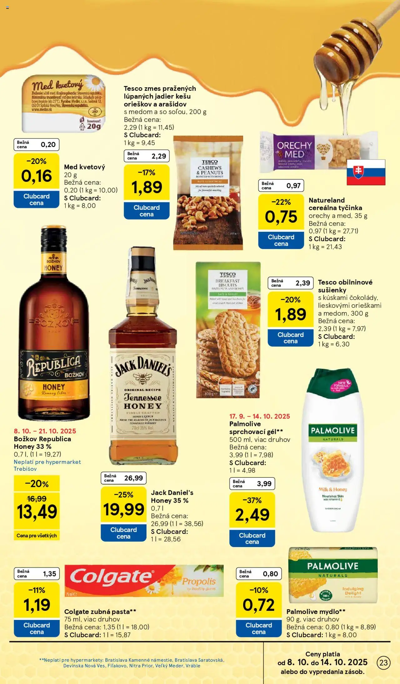 Nové Tesco akcie – leták je platný od 08.10.2025 | Strana: 23 | Produkty: Božkov, Republica, Zubná pasta, Jack Daniel's