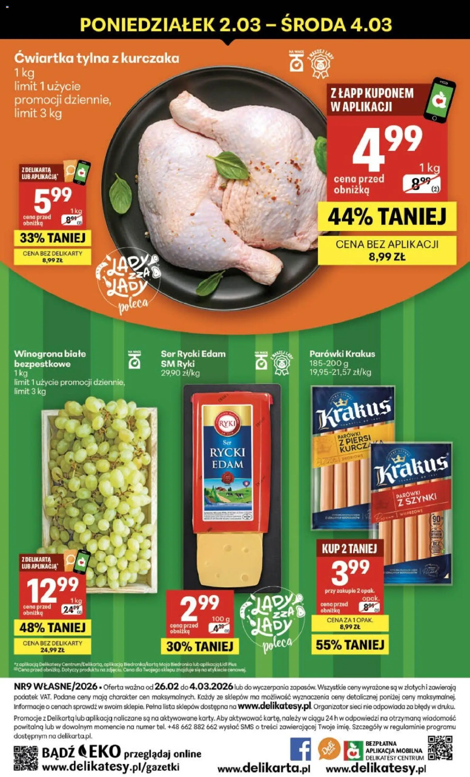 Delikatesy Centrum Gazetka - Sklepy Własne od 26.02.2026 | Strona: 40 | Produkty: Winogrona, Piersi, Parówki z szynki, Parówki