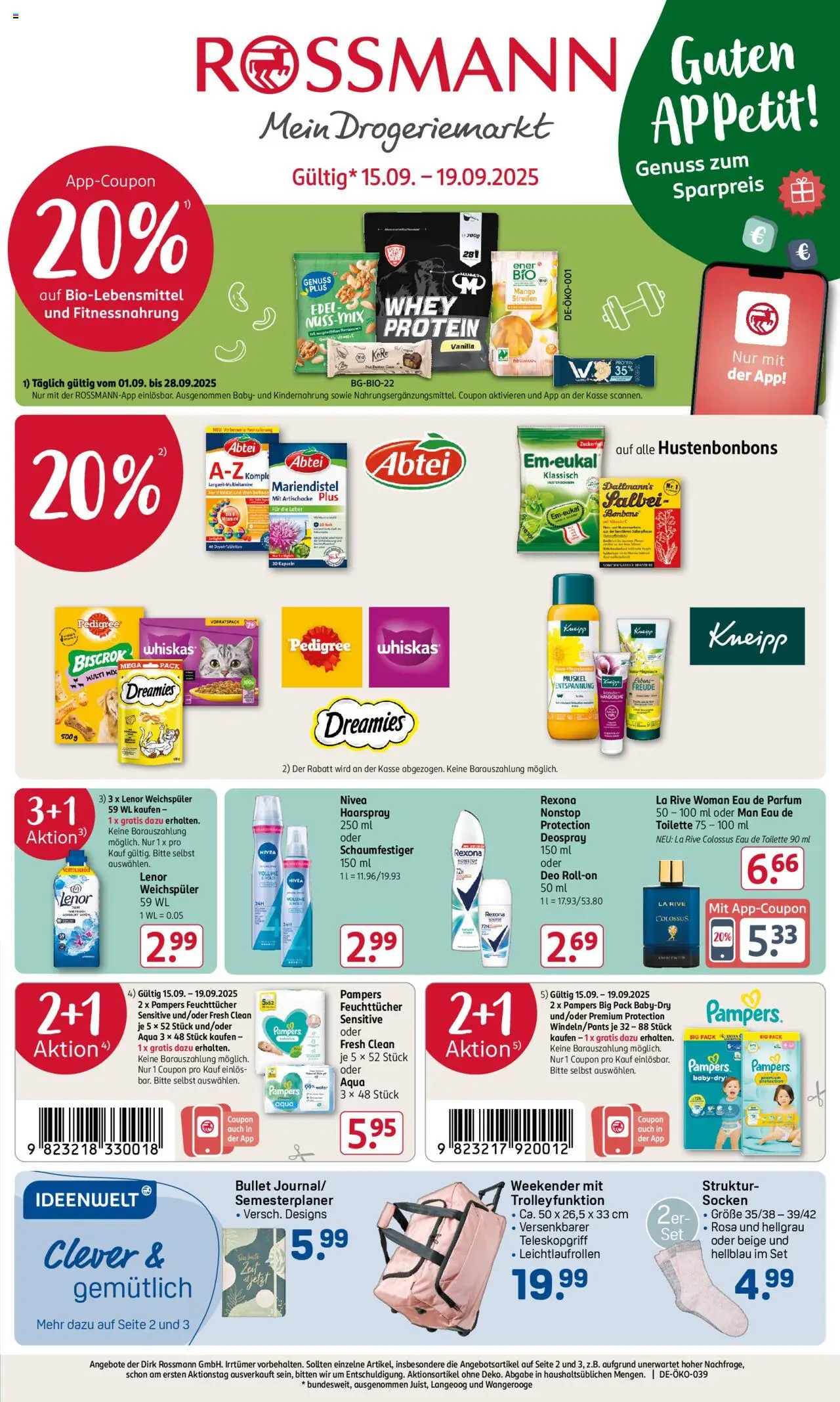 Rossmann Prospekt 	 – gültig ab 15.09.2025 | Seite: 1 | Produkte: Lenor, Butter, Weichspüler, Socken