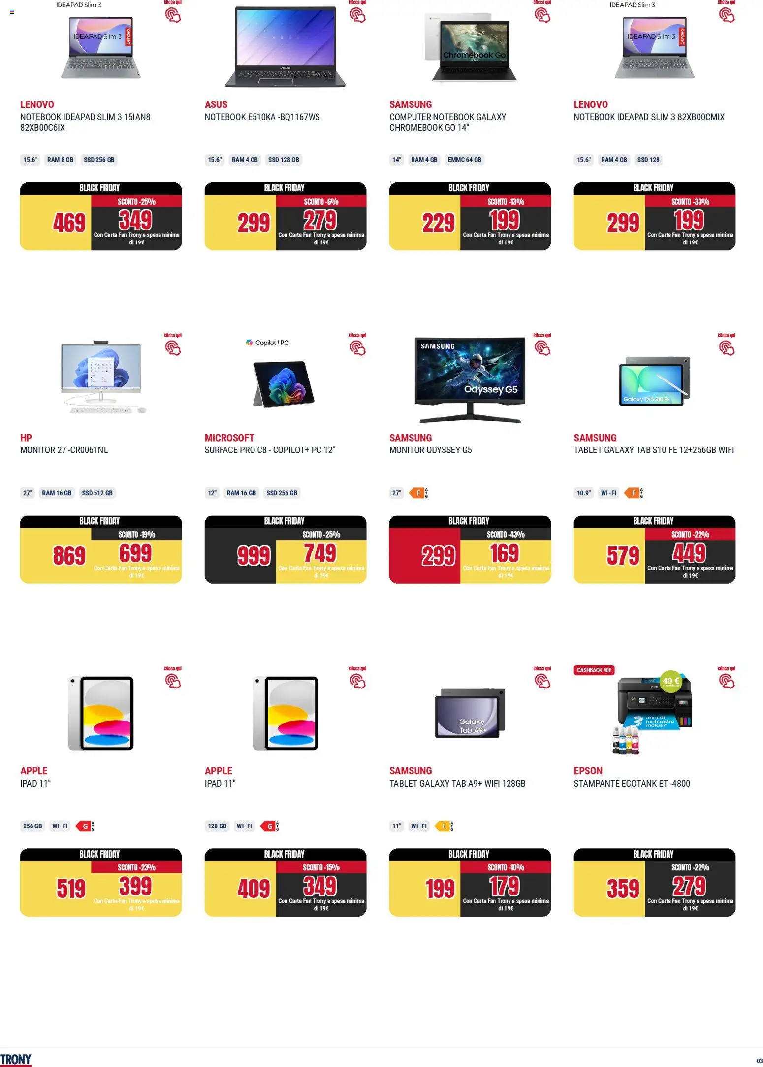 Volantino Trony del 25.11.2025 | Pagina: 3 | Prodotti: PC, Stampante, Fan, Ipad