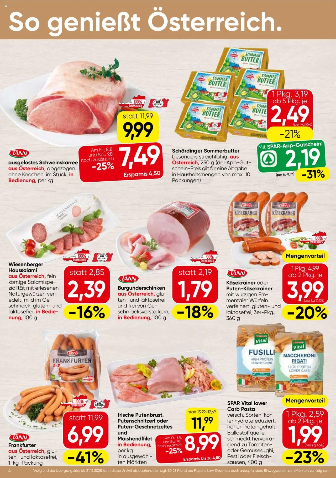 Spar Flugblatt - Wien gültig ab 07.08.2025 | Seite: 4 | Produkte: Pasta, Butter, Tomaten