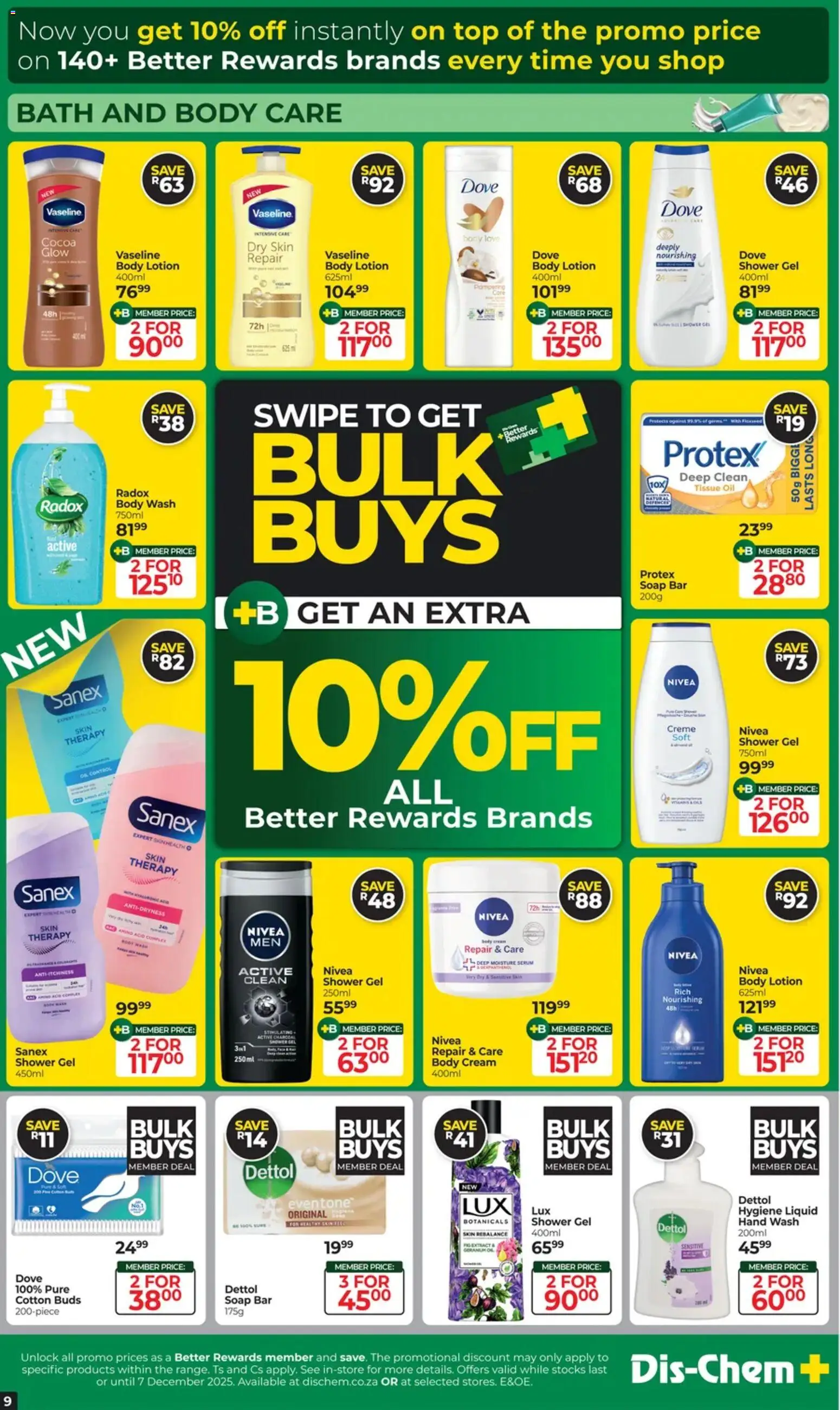 New Dis-Chem catalogue – valid from 18.11.2025 | Page: 9 | Products: Body cream, Soap, Shower gel, Body wash
