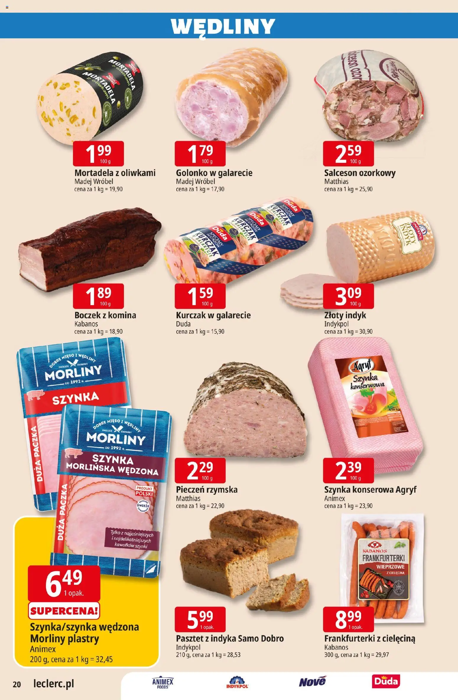 E.Leclerc gazetka - Radom od 17.03.2026 | Strona: 20 | Produkty: Kurczak, Pasztet z indyka, Frankfurterki, Wędliny
