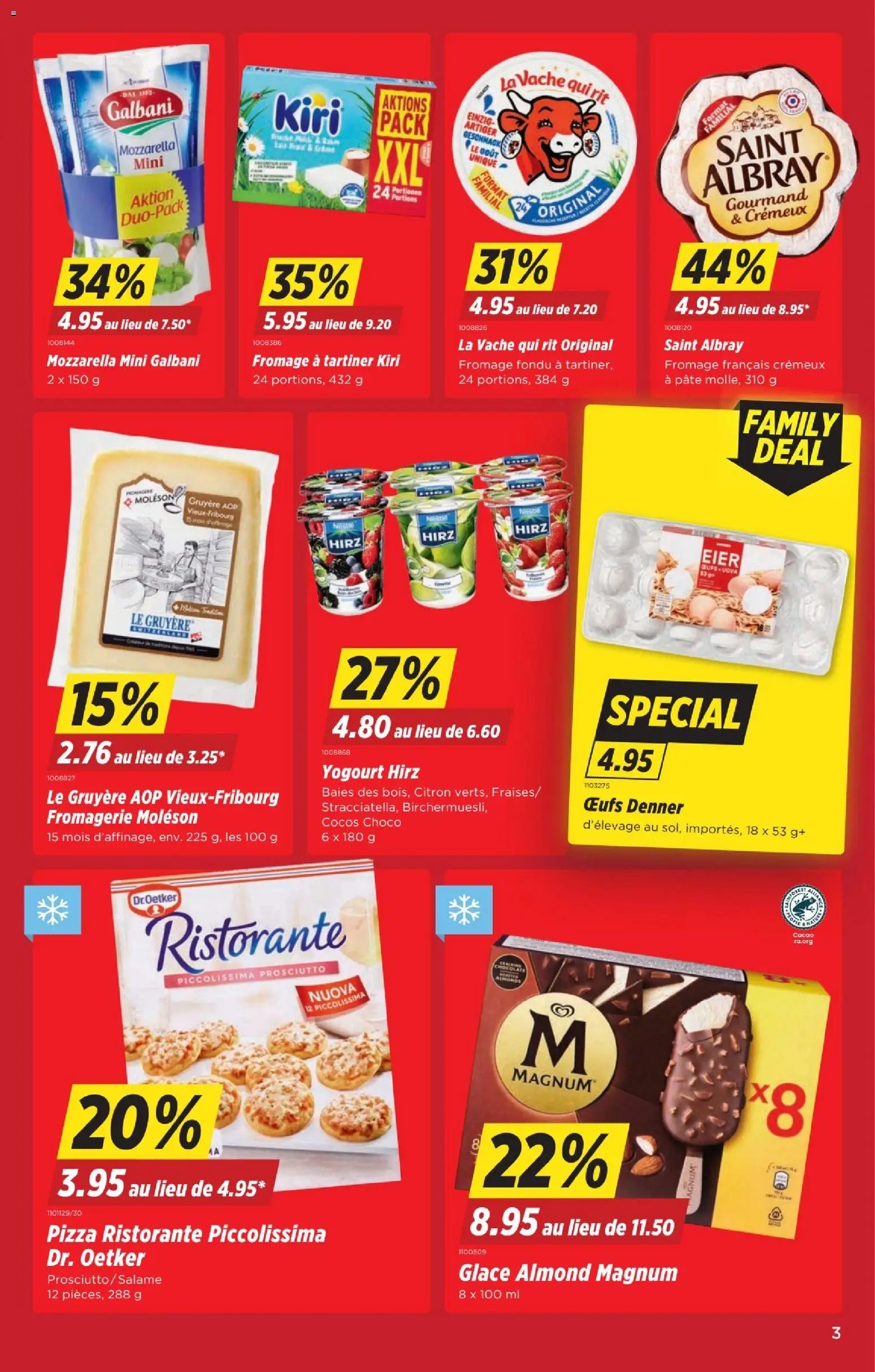 Denner aktionen FR – gültig ab 05.03.2026 | Seite: 3 | Produkte: En Kommode, Glace, Eier, Pizza