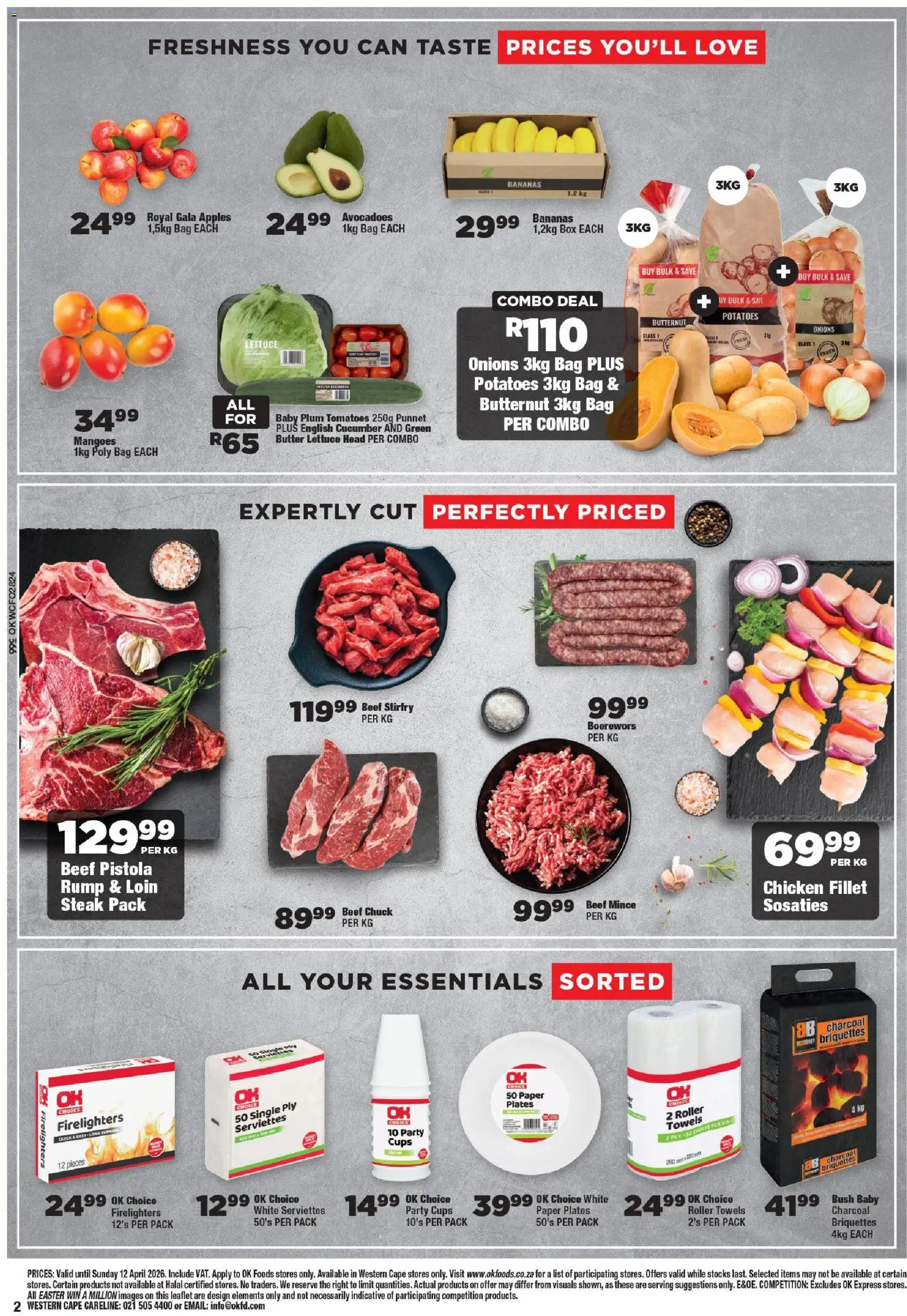 New OK Foods catalogue – valid from 25.03.2026 | Page: 2 | Products: Boerewors, Butter, Bananas, Paper