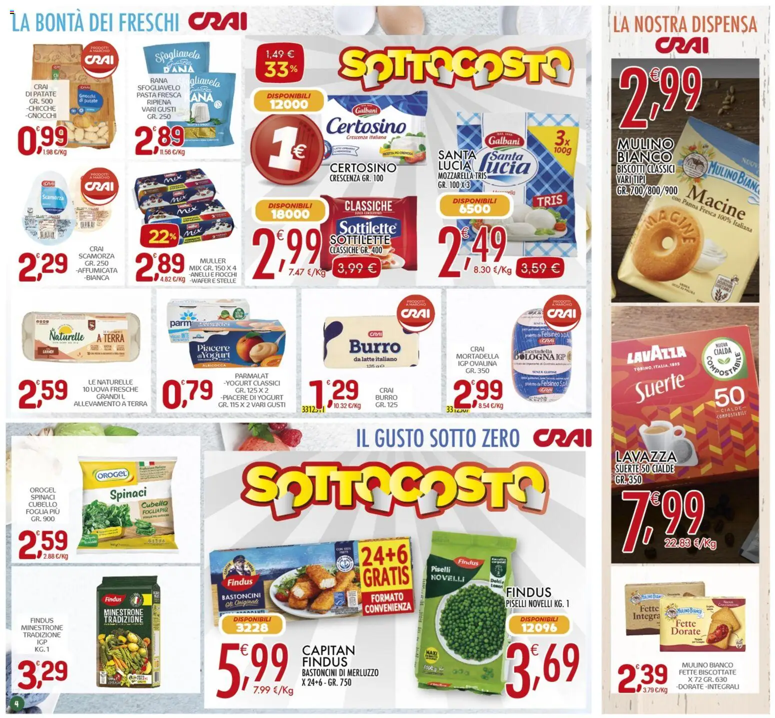 Volantino CRAI del 22.01.2026 | Pagina: 4 | Prodotti: Merluzzo, Patate, Mozzarella, Spinaci