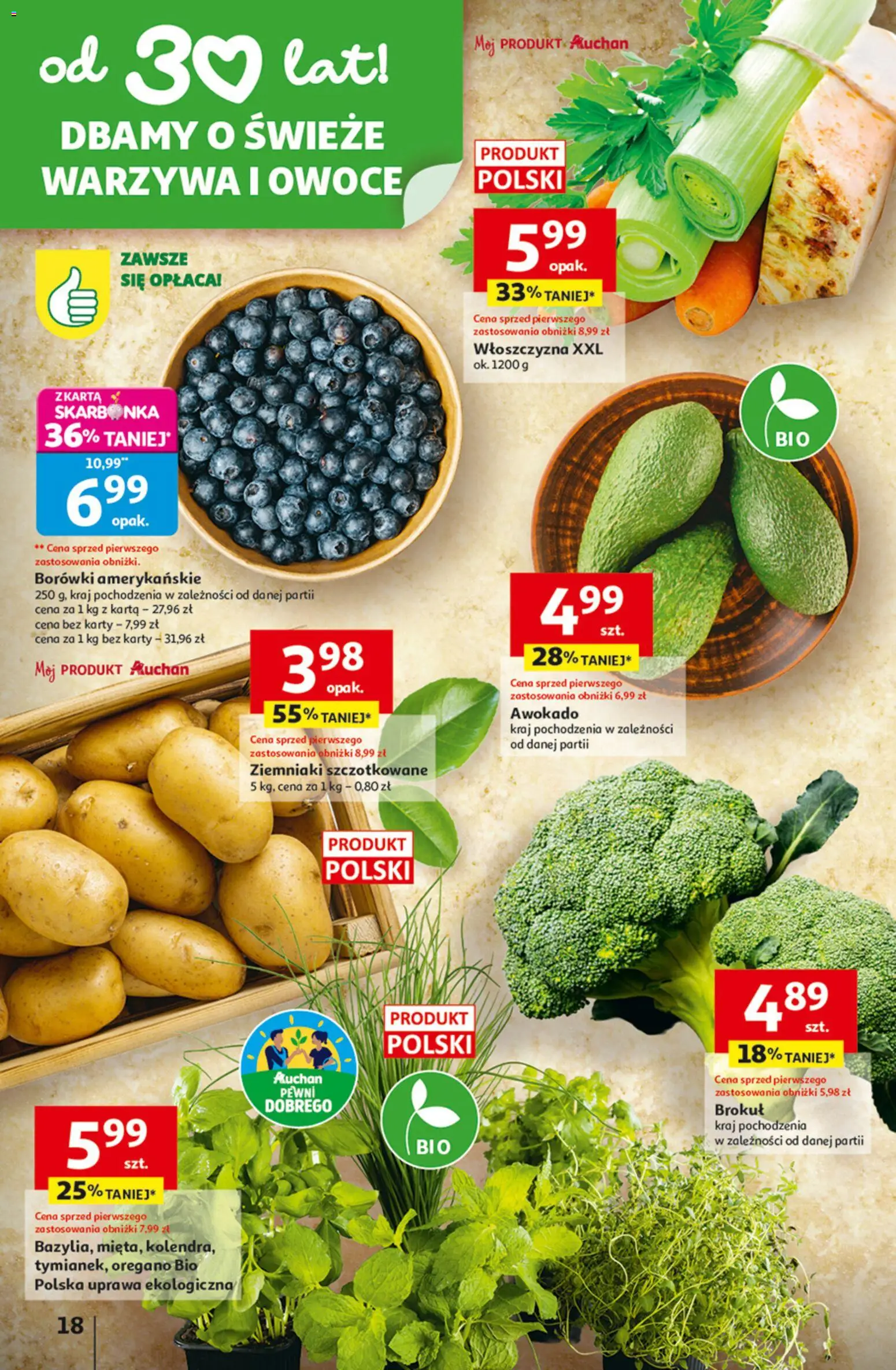 Auchan Gazetka - 30 Lat Hipermarket od 15.01.2026 | Strona: 18 | Produkty: Karta, Oregano, Warzywa, Owoce