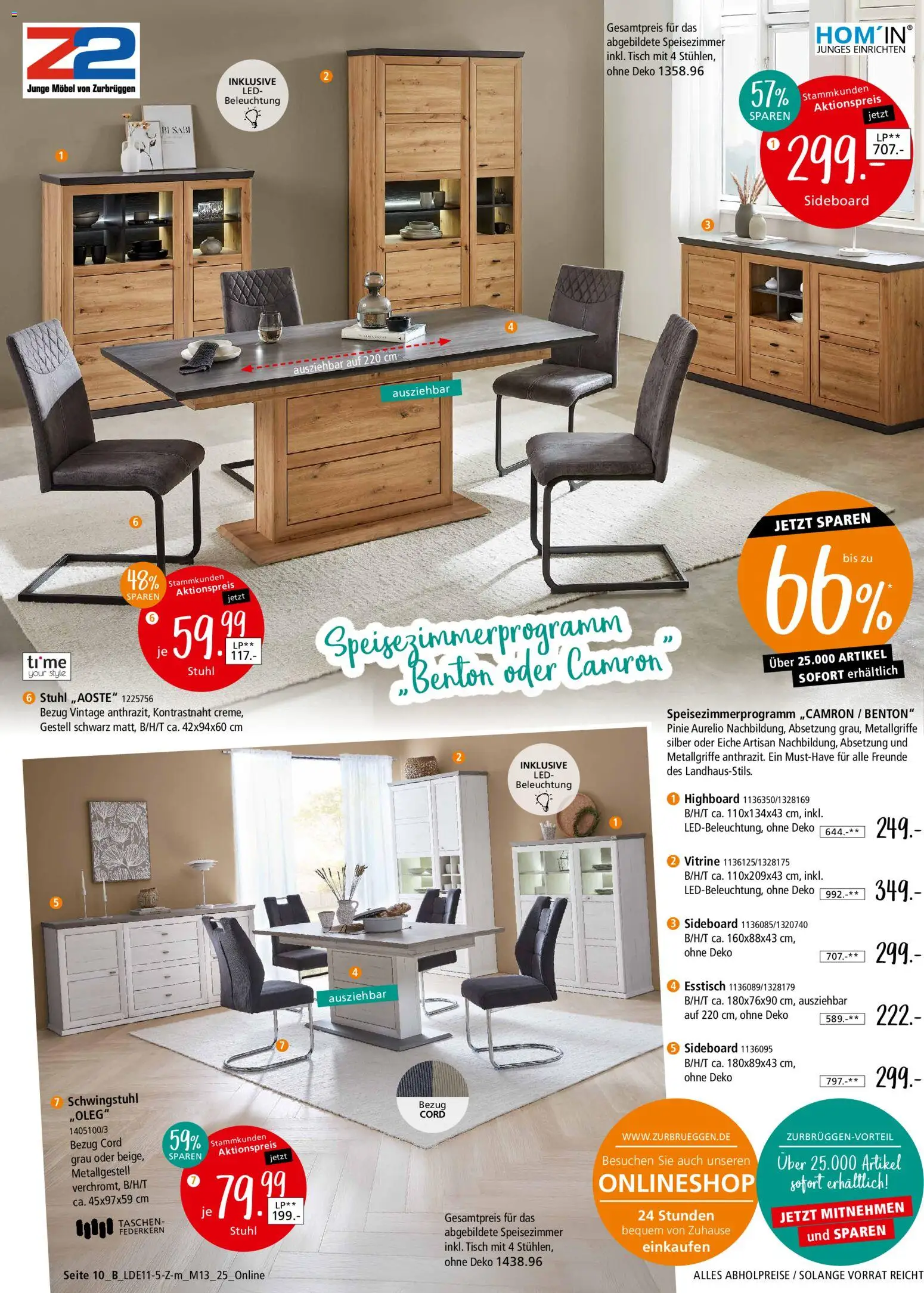 Zurbrüggen Z2-Junges Wohnen – gültig ab 08.11.2025 | Seite: 22 | Produkte: Sideboard, HIghboard, Esstisch, Tisch