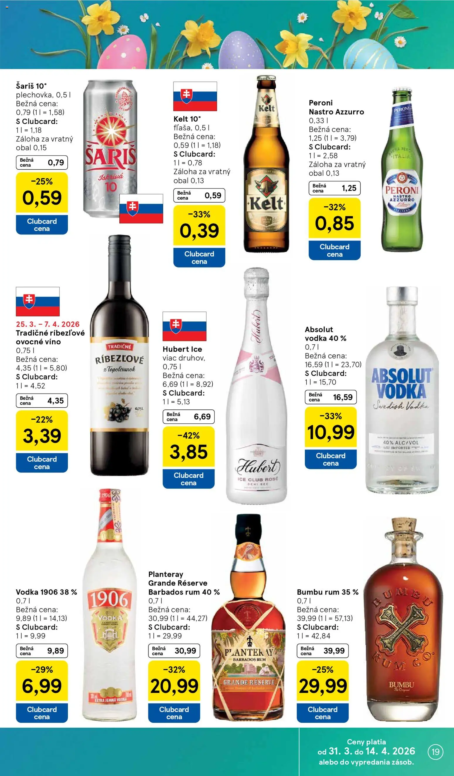 Nové Tesco akcie – leták je platný od 31.03.2026 | Strana: 19 | Produkty: Víno, Vodka, Absolut vodka, Rum