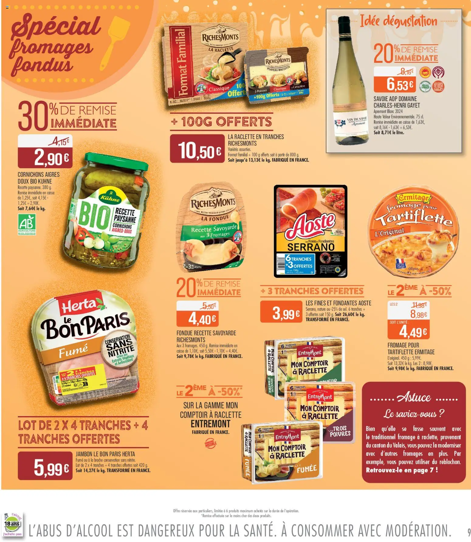 {H1} | Page: 9 | Produits: Tartiflette, Raclette, Fromage, Vin