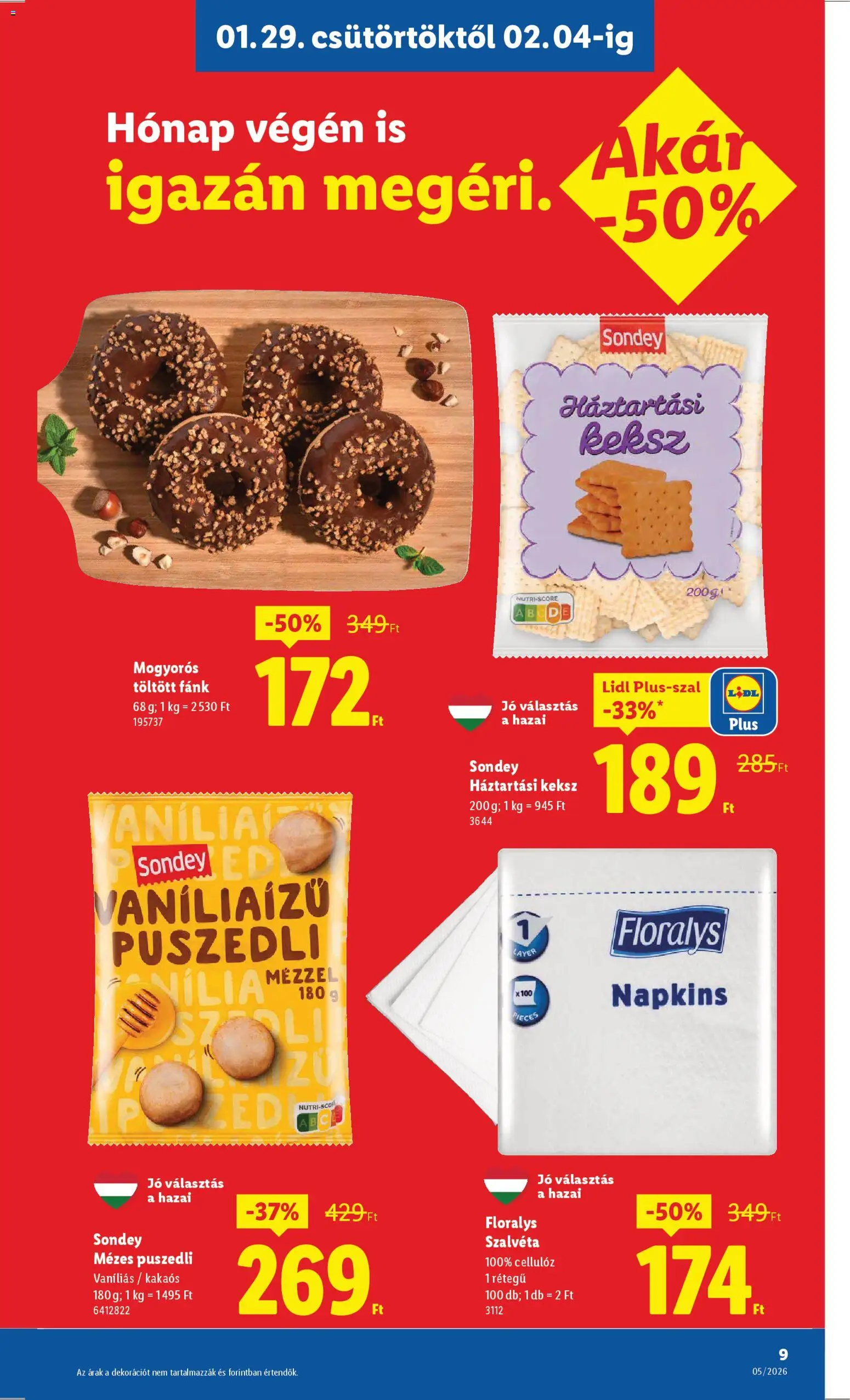 Lidl akciós ujság - amely érvényes a következő dátumtól: 29.01.2026 | Oldal: 9 | Termékek: Háztartási keksz, Fánk, Puszedli, Keksz