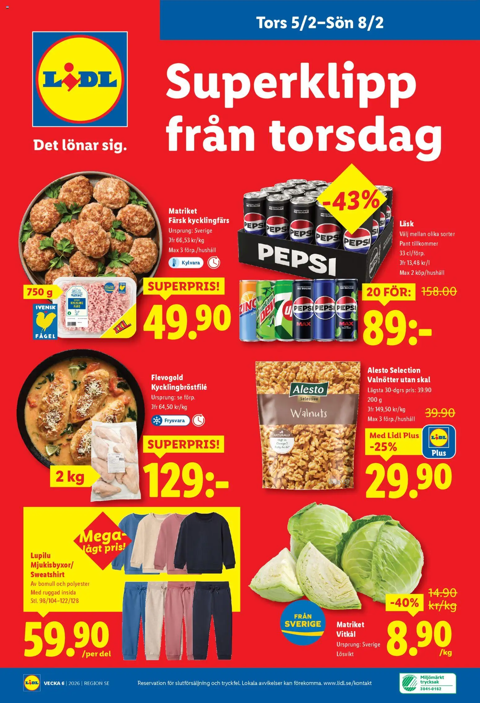 Lidl reklamblad aktuell från 02.02.2026 | Sida: 28 | Produkter: Pepsi, Vitkål, Sweatshirt