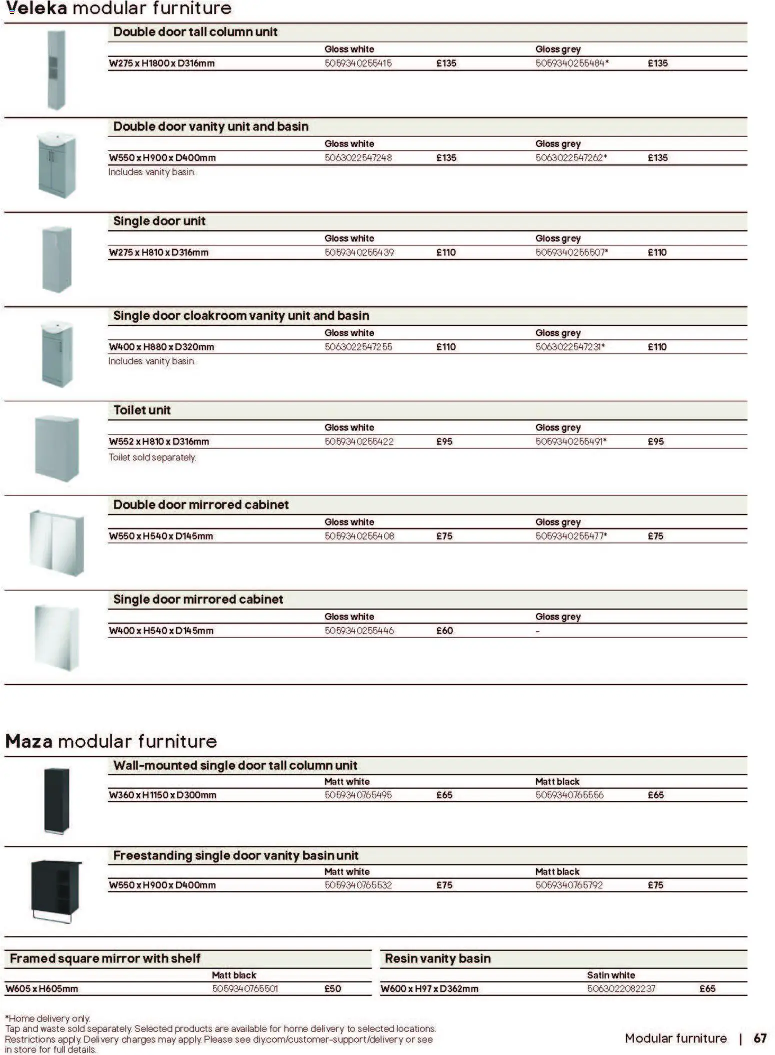 {H1} | Page: 67 | Products: Shelf, Toilet, Mirror, Door