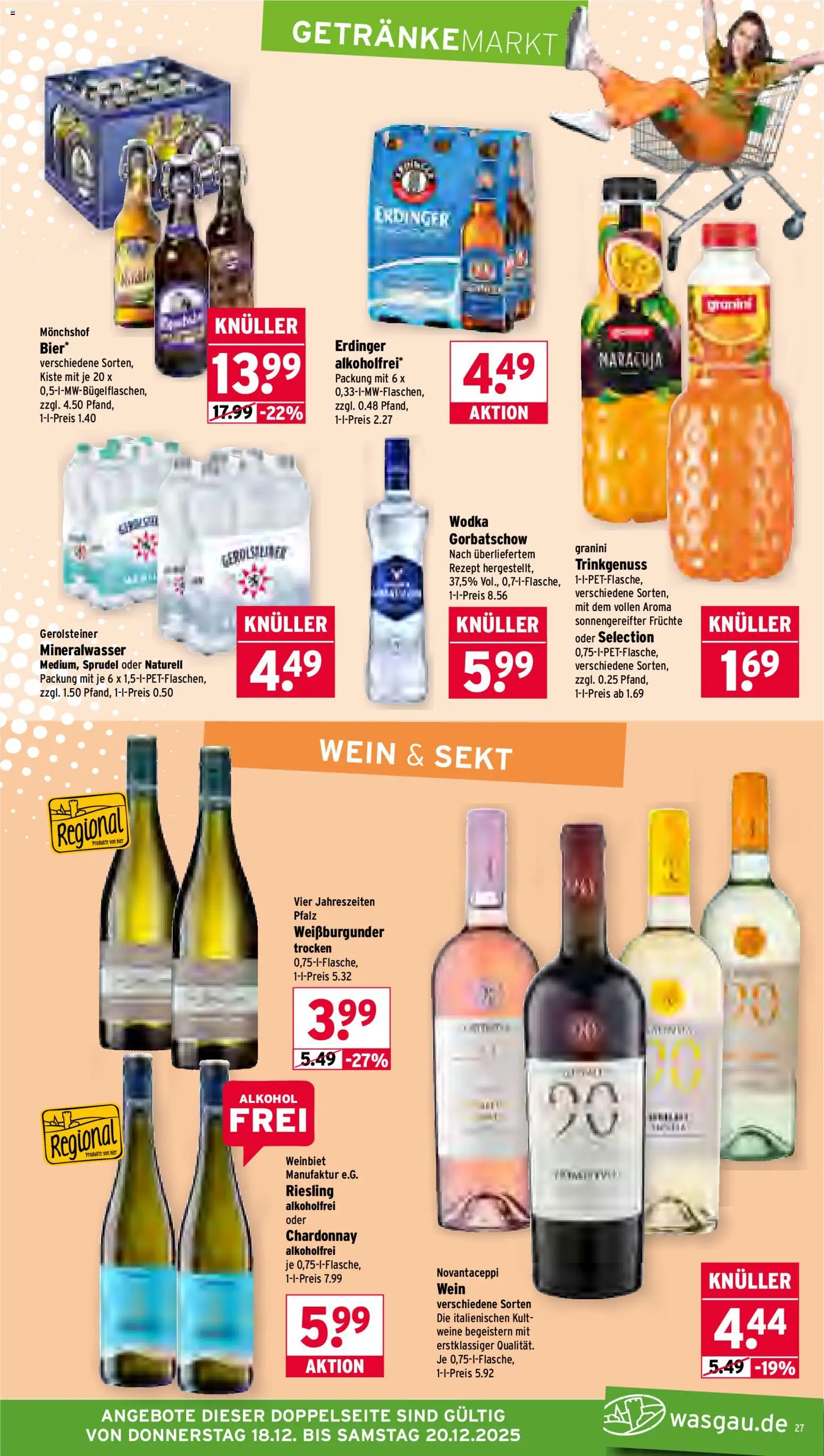 Wasgau Prospekt 	 – gültig ab 15.12.2025 | Seite: 27 | Produkte: Sekt, Granini, Wein, Gerolsteiner