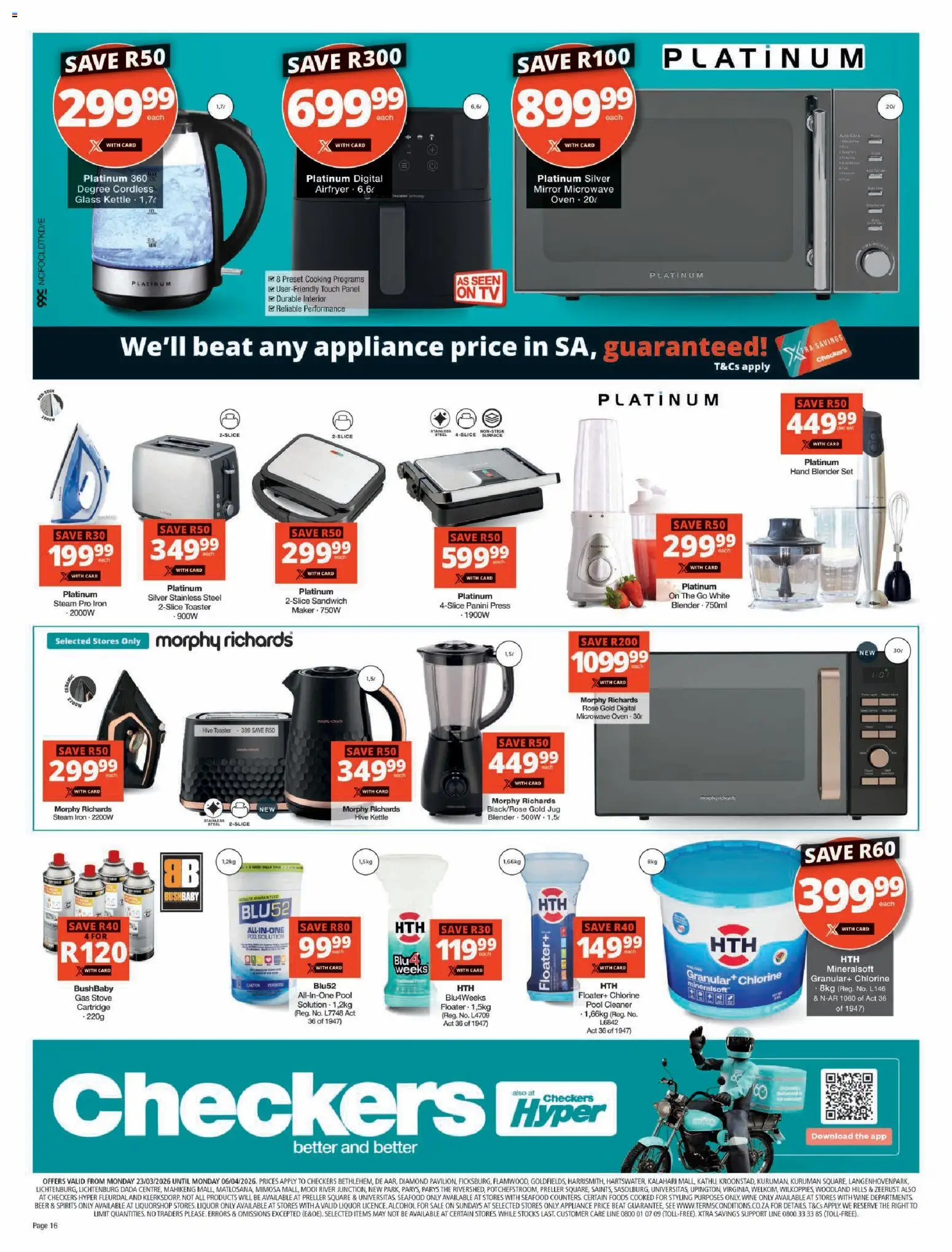 New Checkers catalogue – valid from 23.03.2026 | Page: 16 | Products: Stove, Kettle, Toaster, Seafood