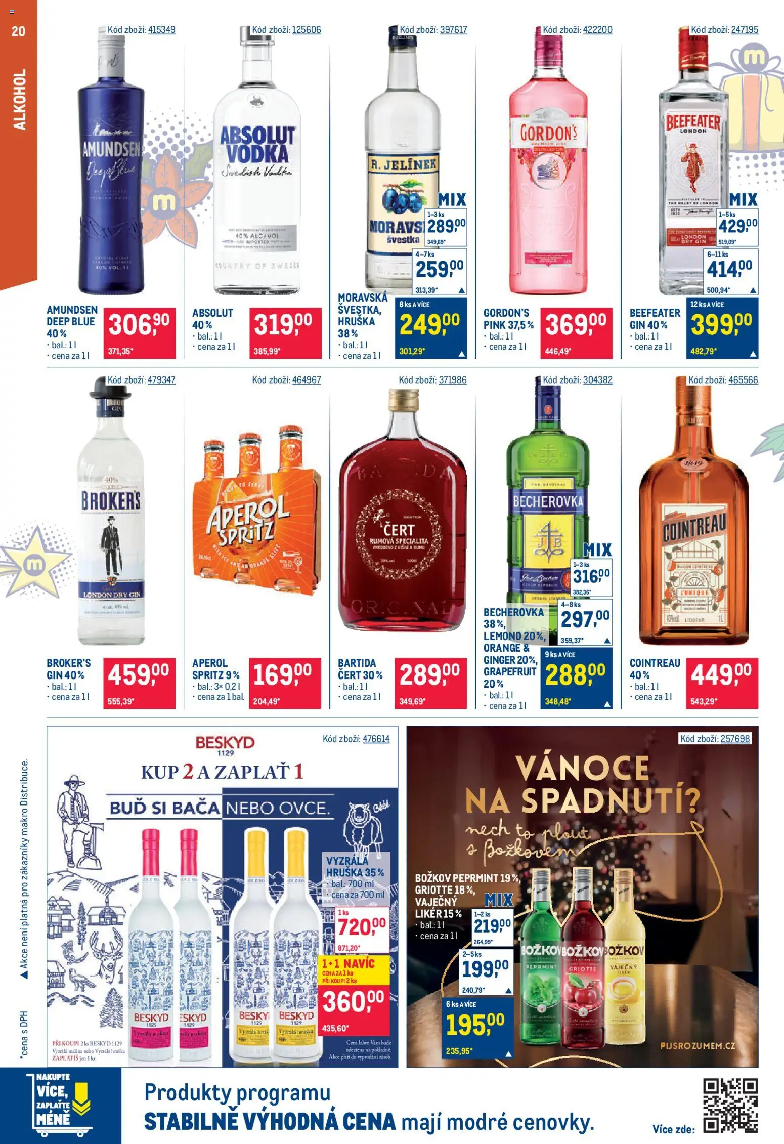 Makro leták - Gastronomie od 19.11.2025 | Strana: 20 | Produkty: Vodka, Spritz, Lahve, Božkov Peprmint