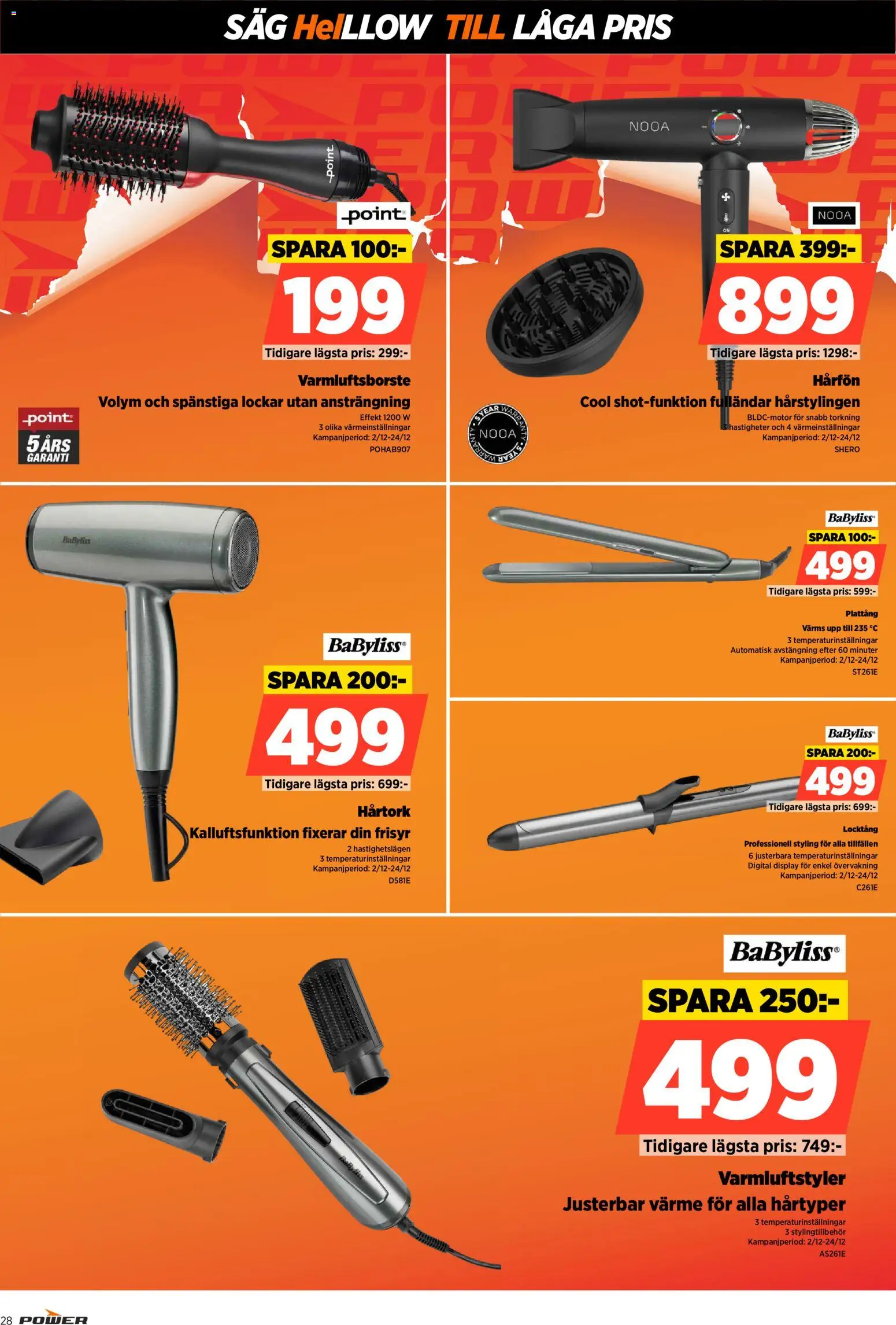 Power reklamblad aktuell från 15.12.2025 | Sida: 28 | Produkter: Locktång, Hårtork, Plattång, Såg