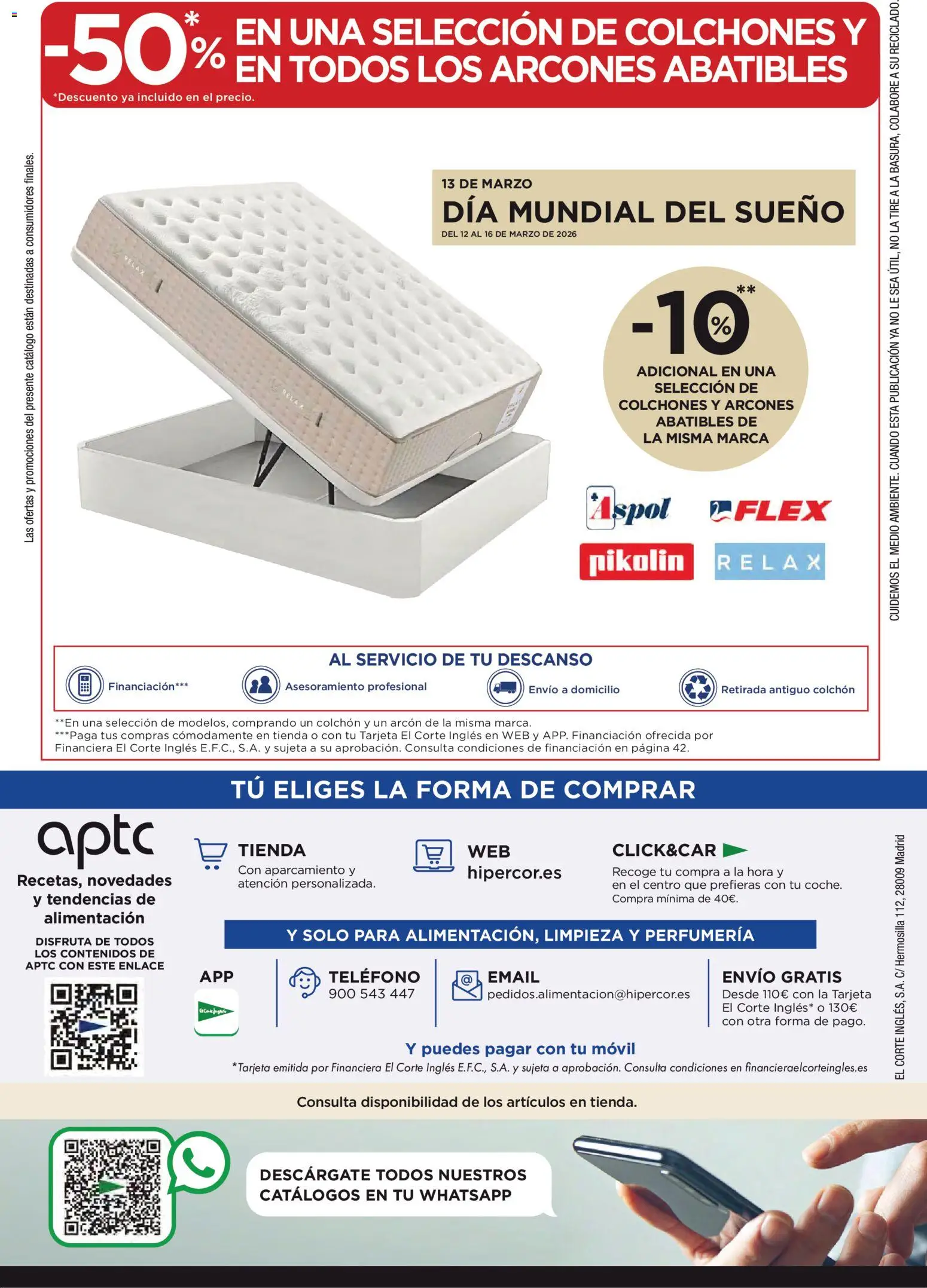 Hipercor catálogo │ válido desde el 12.03.2026 | Página: 50 | Productos: Teléfono, Colchon