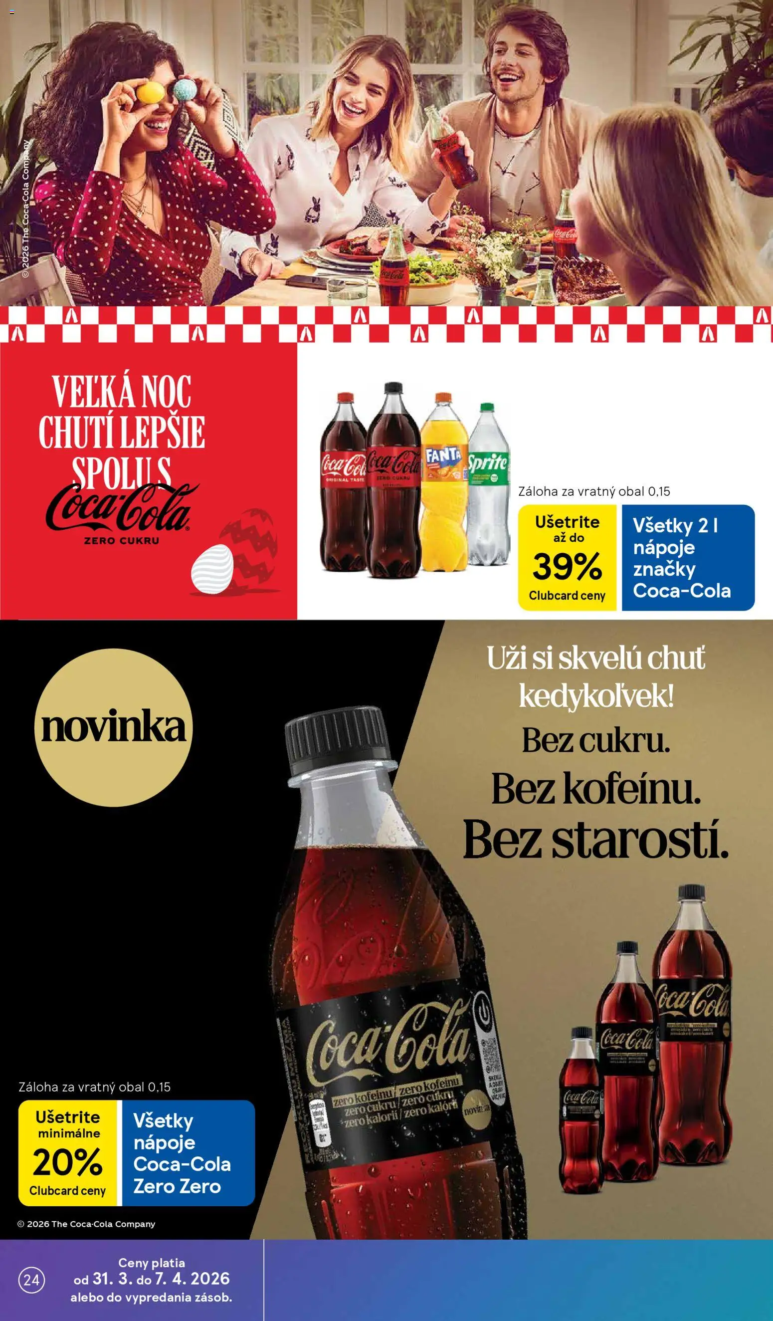 Nové Tesco akcie – leták je platný od 31.03.2026 | Strana: 24 | Produkty: Sprite, Fanta, Coca cola, Cola