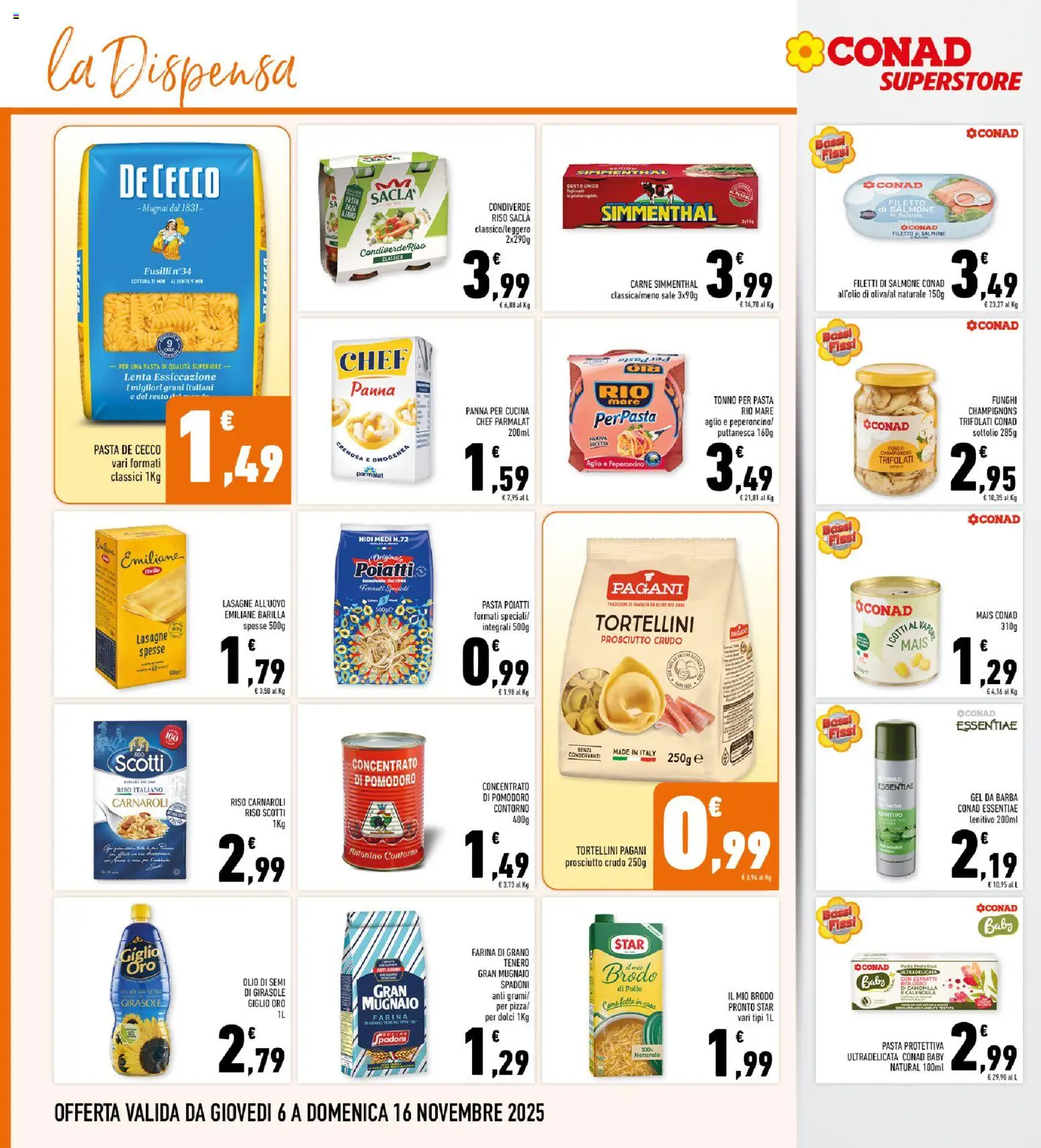 Volantino Conad del 06.11.2025 | Pagina: 22 | Prodotti: Prosciutto Crudo, Riso Carnaroli, Tonno, Mais